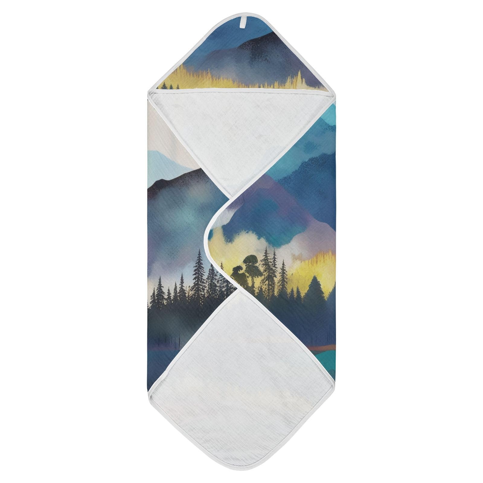 PaChyLuu Forest Mountain Baby Hooded Towel Soft Cotton Baby Towels Ultra Absorbent Bath Towel for Babies Boys Girls, 35x35 Inch