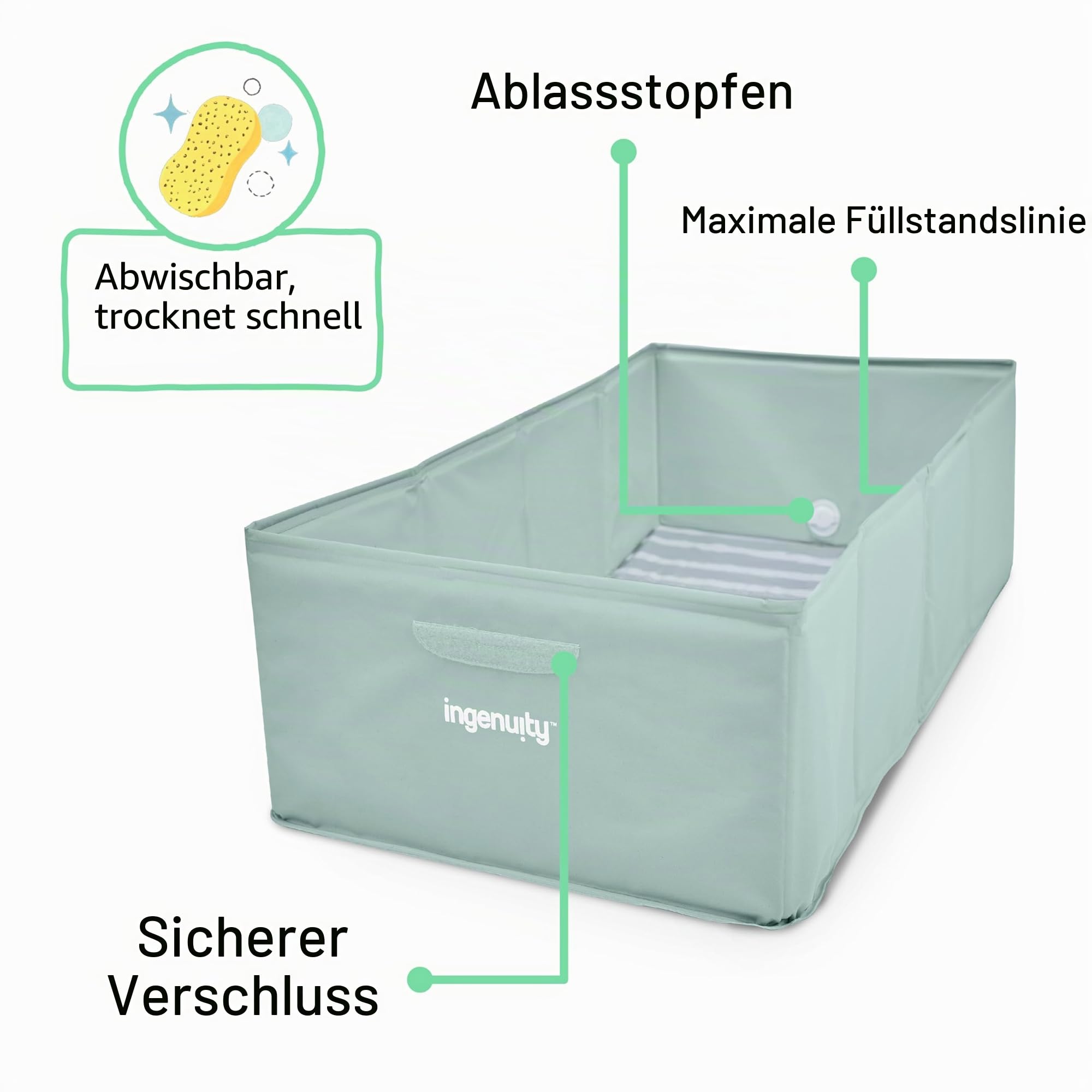 Ingenuity Tuckaway Faltbare Babybadewanne, Kleinkinderbadewanne, verwandelt Dusche in Badewanne, Zusammenklappbar, Leicht zu reinigen, Keine Montage erforderlich, 12M-5J