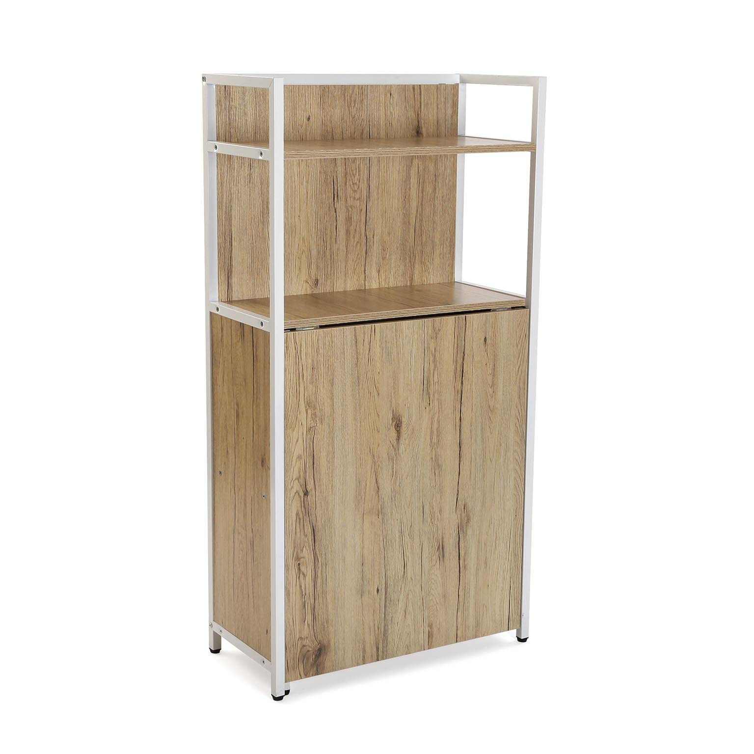 Versa Blumenau Esstisch mit Regal für Küche, Terrasse, Garten oder Esszimmer, Klappbare Arbeitsplatte, Maßnahmen (H x L x B) 120 x 30 x 62 cm, Holz, PVC und Metall, Farbe: Braun und Weiß