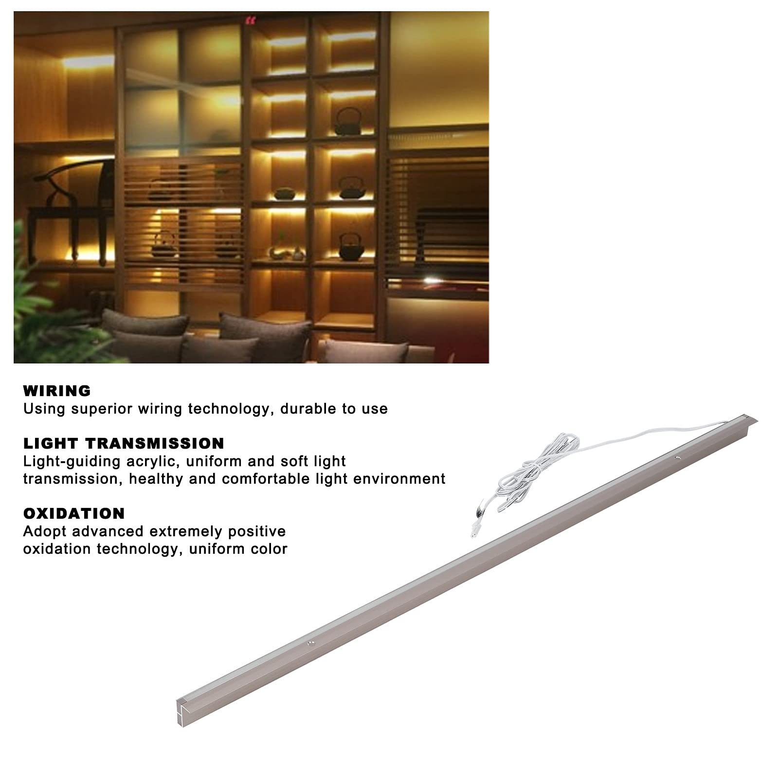 Hilitand Barra de luz LED debajo del gabinete de 23.6in para armario, cocina, pasillo, vitrina, armario, barra de luz, cable de DC12V cálido de 6.6 pies