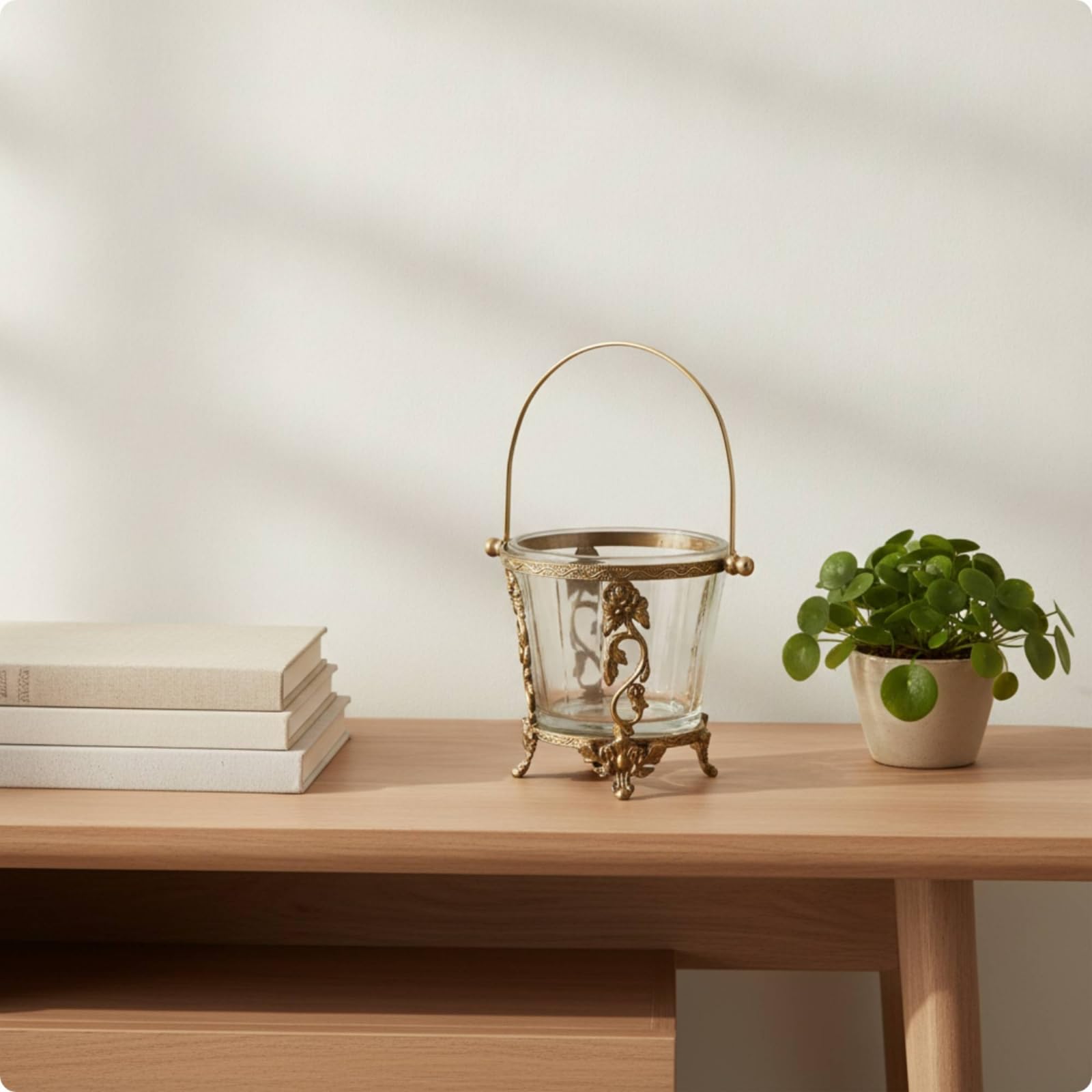 Qianly Recipiente Vidrio con Asa Práctico Tarro Vidrio Transparente Resistente para Decoradores, Estilo Francés, Decoración De Palacio De Versalles, con Grabado De Latón Importado Y Vidrio, Modelo A