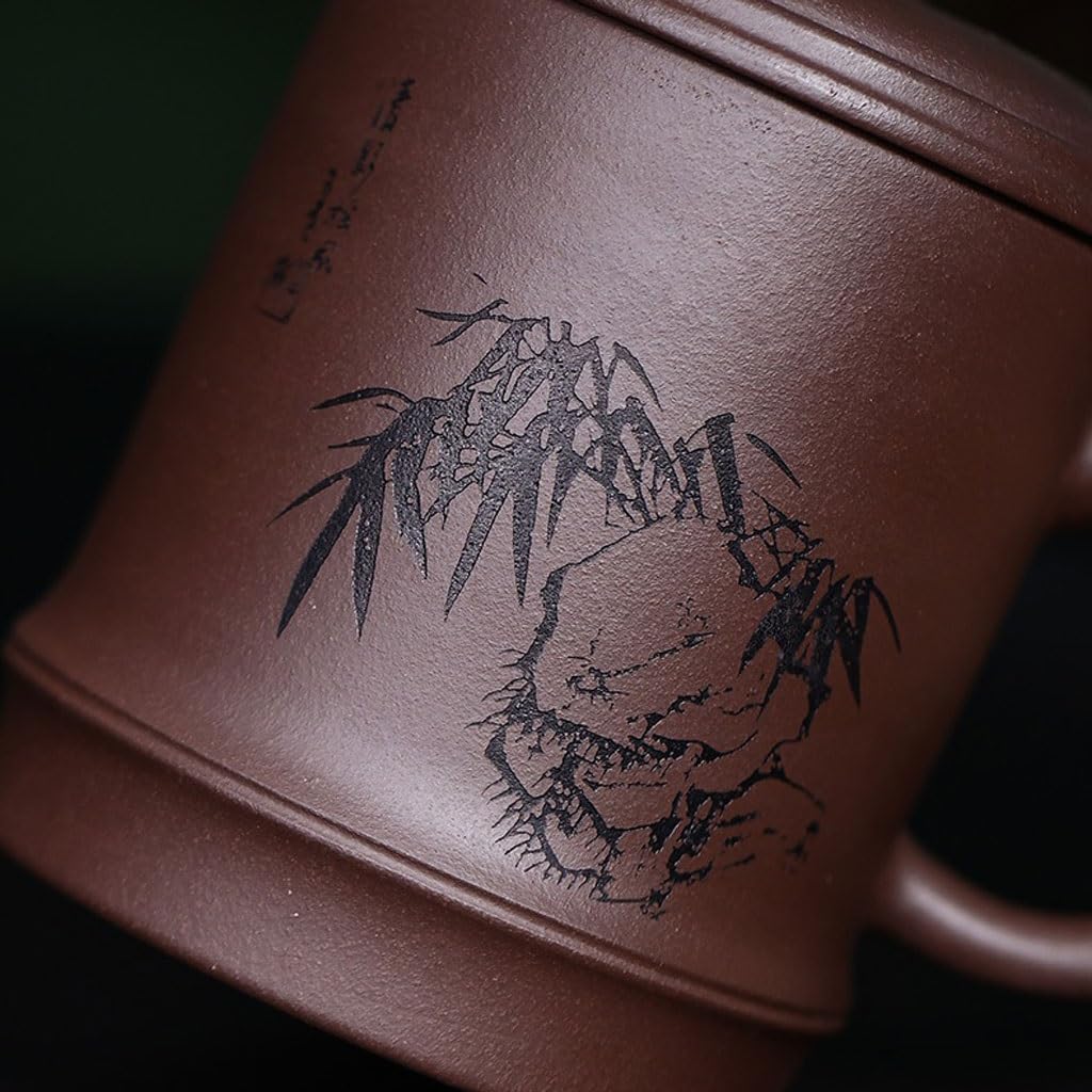 Taza de Té Taza de Arcilla Morada de 400 ml, Gran Capacidad for Separar el té y el Agua, Taza con Tapa Tallada a Mano, Taza de té con Personalidad Informal Difusor de Té