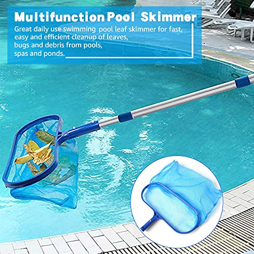 Anothera Swimming Pool Skimmer Net with Pole Deep Bag Net Heavy Duty Pool Leaf Rake with Deep Bag Leaf Catcher Cleaner with 3 Feet Adjustable Aluminum Telescopic Pole Stick Joint Upgrade