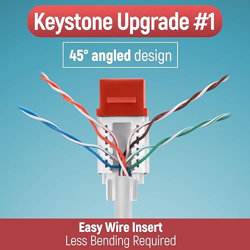 Miniatura 84 de Everest - Paquete de 50 conectores Keystone RJ45 Cat6 en ángulo de 45°, color blanco, conectores RJ45 hembra de perfil delgado, conector Keystone
