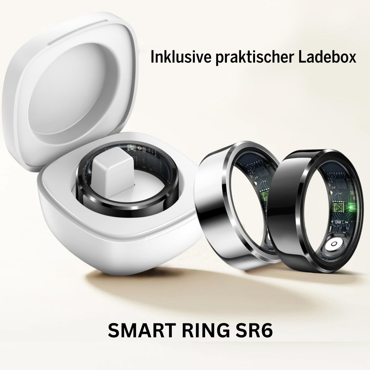 Beafon, felixx, Smart Ring, SR6, Silber, Größe 9, (59,5mm), Fitness Tracking, Herzfrequenz, Blutdrucküberwachung, Schrittzähler, IP68, Bluettooth, Edelstahl,inkl. Ladebox, Akkulaufzeit bis 7 Tage