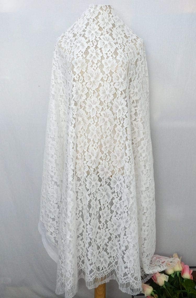59 inches x 59 inches Meter Hollow-Out Poppy Floral Lace Fabric (White)