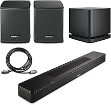Bose Smart Soundbar, Black, Bundle with 2x Wireless Surround Speakers, Bass Module 500, 6 HDMI 2.0 Cable