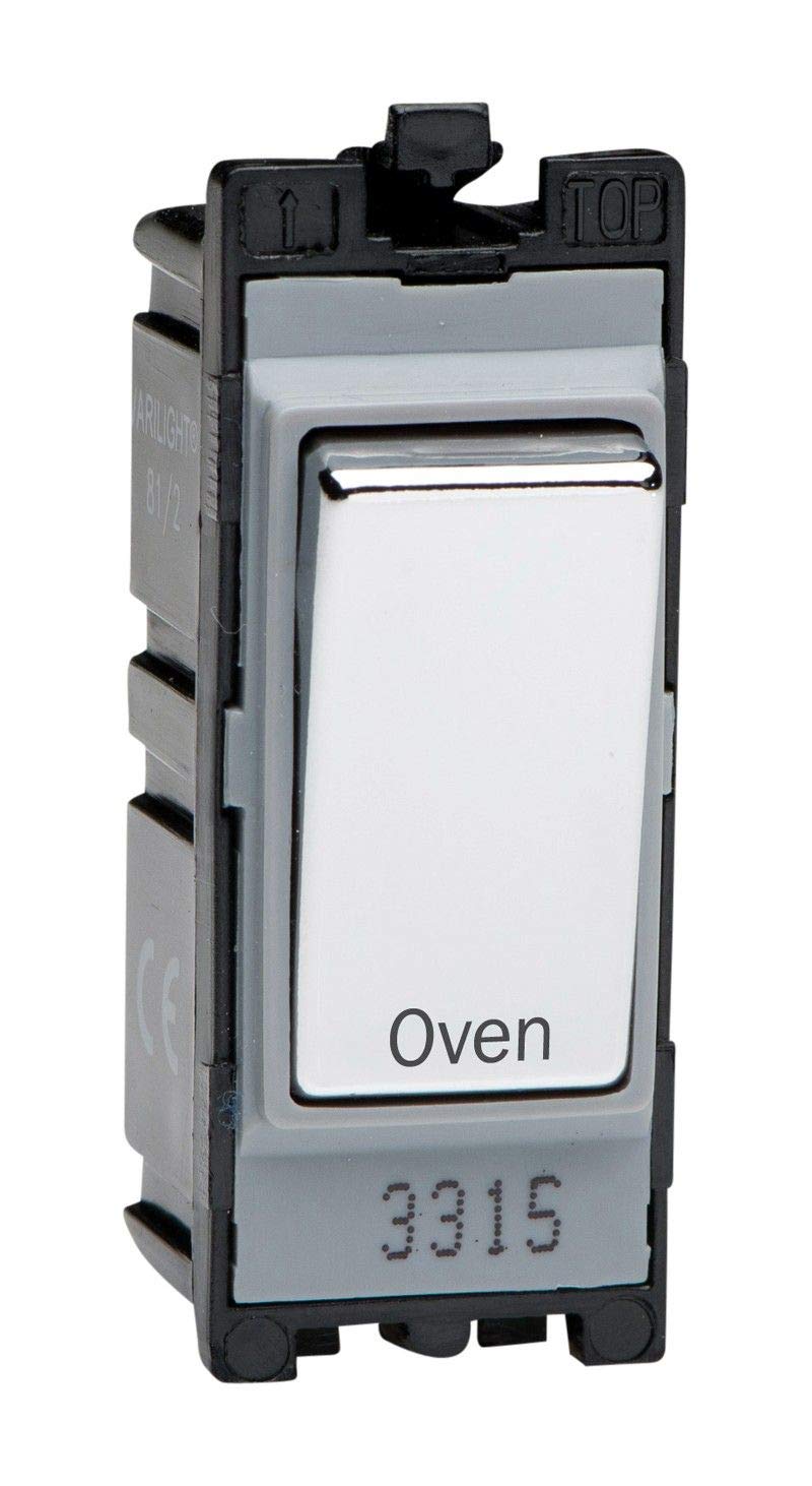 Varilight Engraved 20A 1-Way Double Pole Switch 'Oven' PowerGrid Chrome - G201DC.OV