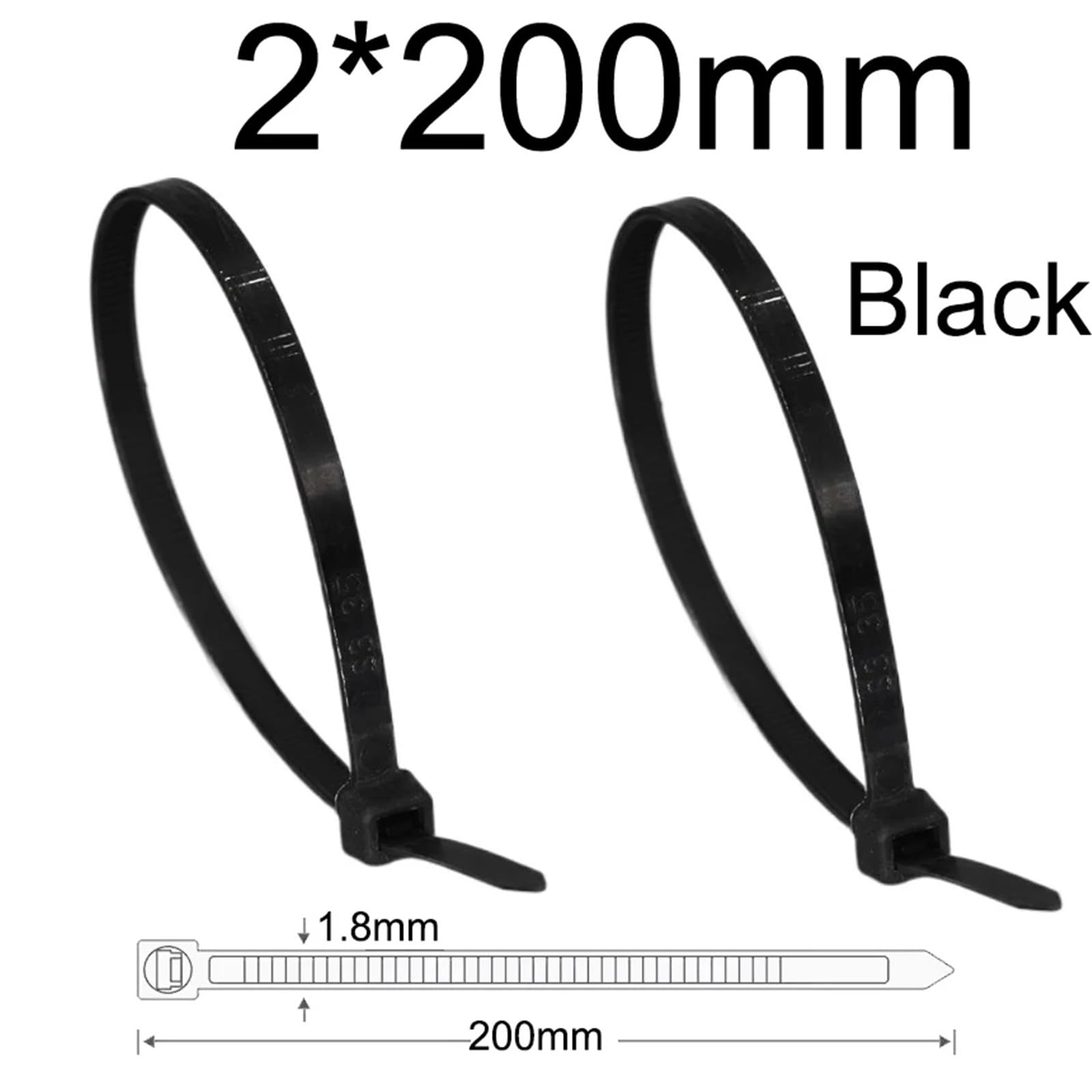 Fascette stringicavo lunghe in nylon, 2 x 60, 2 x 80, 2 x 100, 2 x 120, 2 x 150, 2 x 200 mm, larghezza 1,8 mm, colore bianco e nero, in nylon autobloccante, 1000 pezzi
