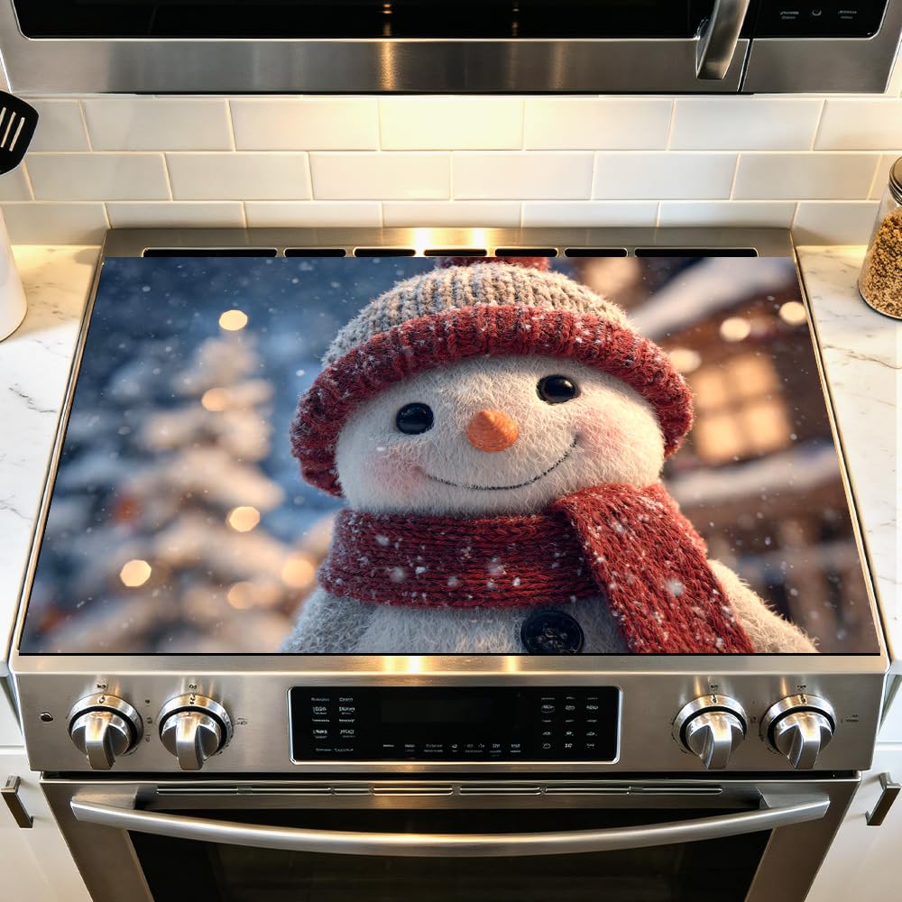 Smiling Snowman Red Hat Portrait Stove Top Cover 28.35x20.47in