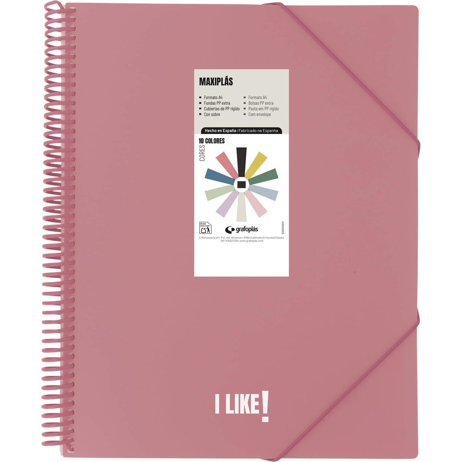 Grafoplas - Plastic A4 Folders, Maxiplas Like, Pink, 60 Transparent Sleeves, PVC Spiral, Perfect for Archiving School and Office Supplies