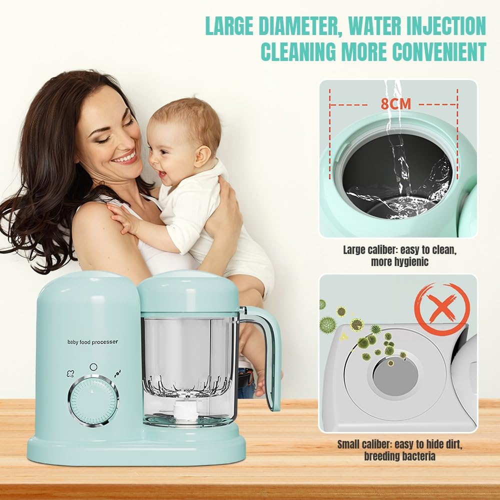 Robot Cuiseur Mixeur pour Bébés, Mixeur bébé Multifonctions avec Panier Vapeur Lame en acier Inoxydable 304 pour la Préparation de Purées Maison et de Fruits pour Bébé, Sans BPA