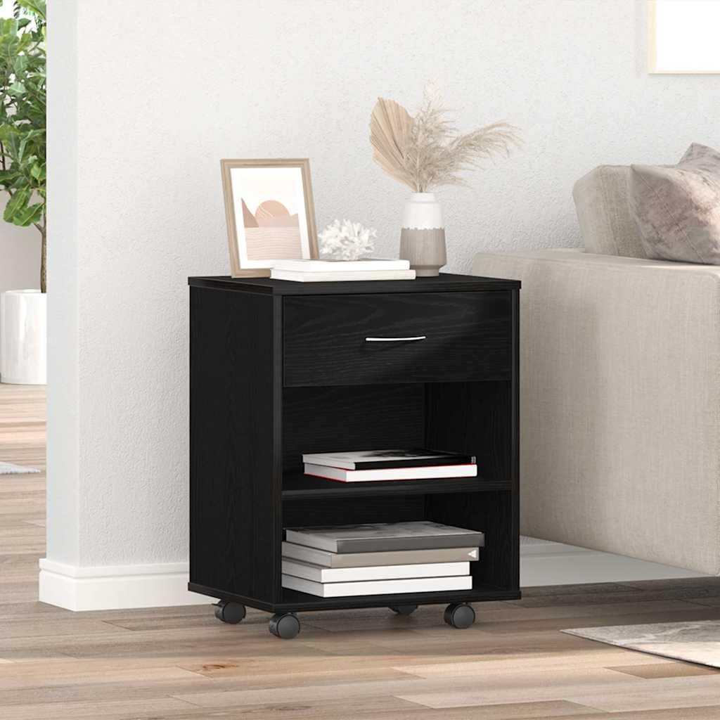 Mobiletto da Ufficio con 2 Cassetti 46x36x59 cm Rovere Nero | Cassettiera compatta in legno ingegnerizzato con 2 ripiani e maniglie in acciaio, adatta per studio e soggiorno.