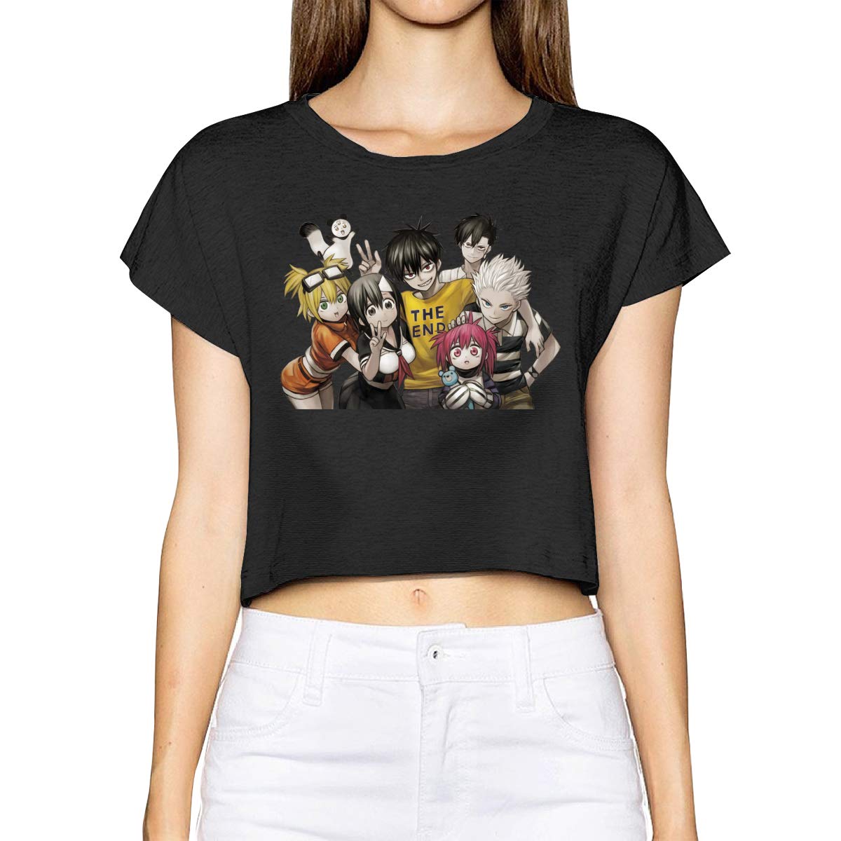 Blood Lad Women Short Sleeve T-Shirt Summer Sexy Casual Round Neck Basic Crop Top