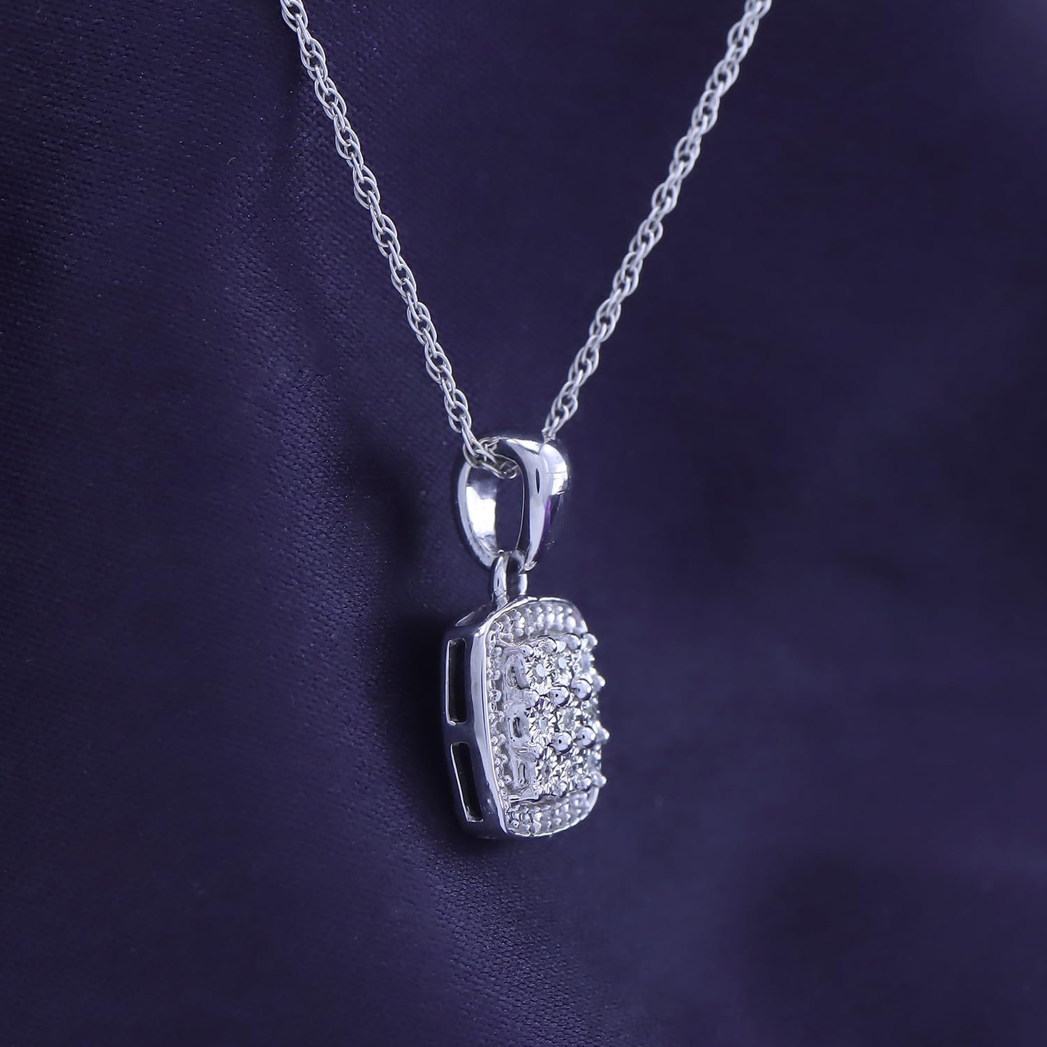 AFFY White Natural Diamond Square Shape Pendant Necklace in 14k Gold Over Sterling Silver - Image 5