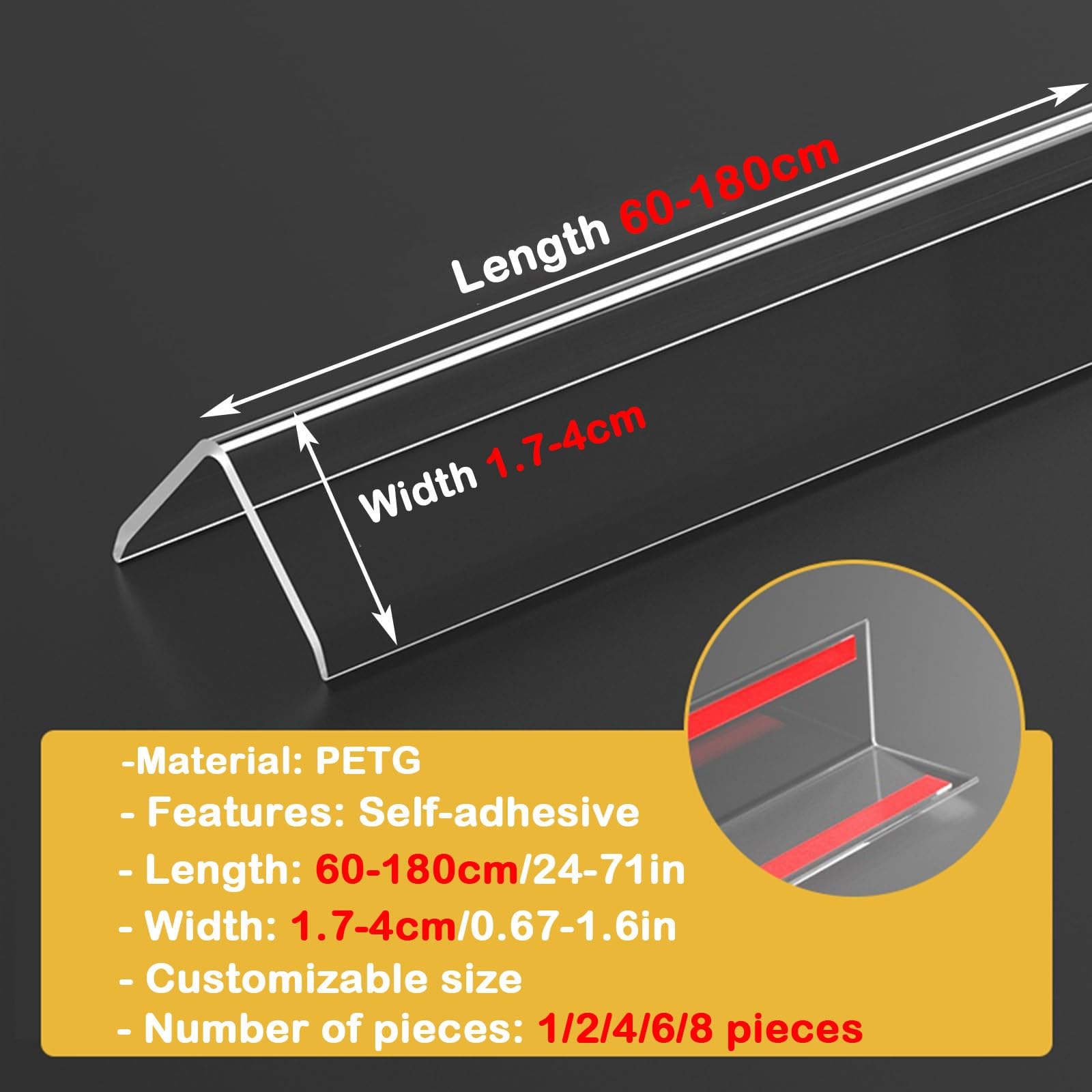 Perfil para esquinas paredes Protectores De Esquinas De Pared De 60, 100, 140, 160 Y 180 Cm De Longitud, Moldura De Esquina, Para Bancos De Laboratorio Y Oficinas(4 PCS,L X W 120 x 4cm/47 x 1.6in)