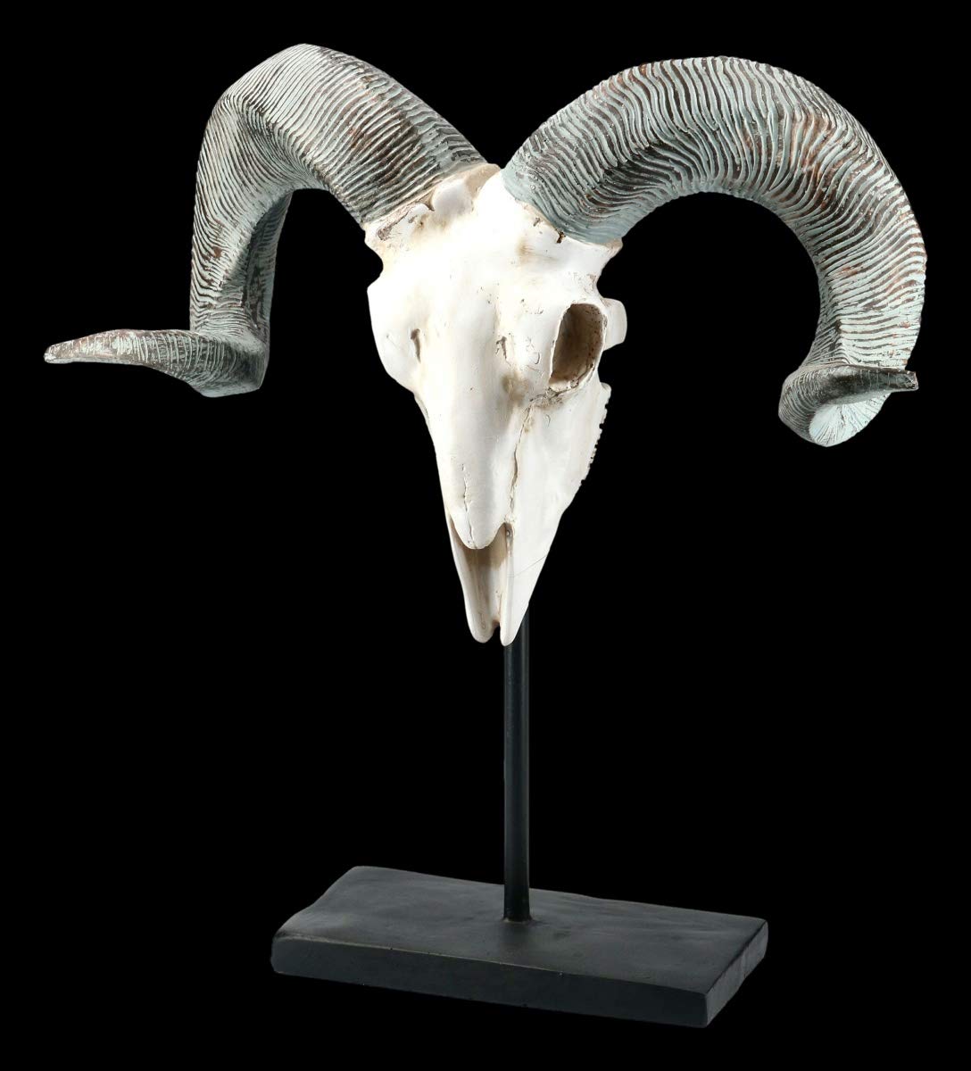 Figuren Shop GmbH Widder Gothic Totenkopf auf Metall Ständer | Fantasy Skull, Dekofigur, Tierfigur, Dekoartikel, Skulptur, Statue, H 46 cm