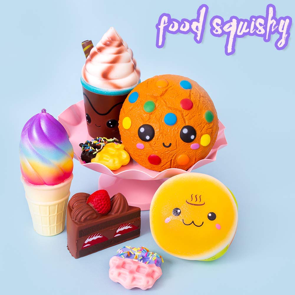 SYYISA Jumbo Squishies Slow Rising [7Pack] Cake, Ice Cream, Bread, Chocolate Cookie, Chocolate