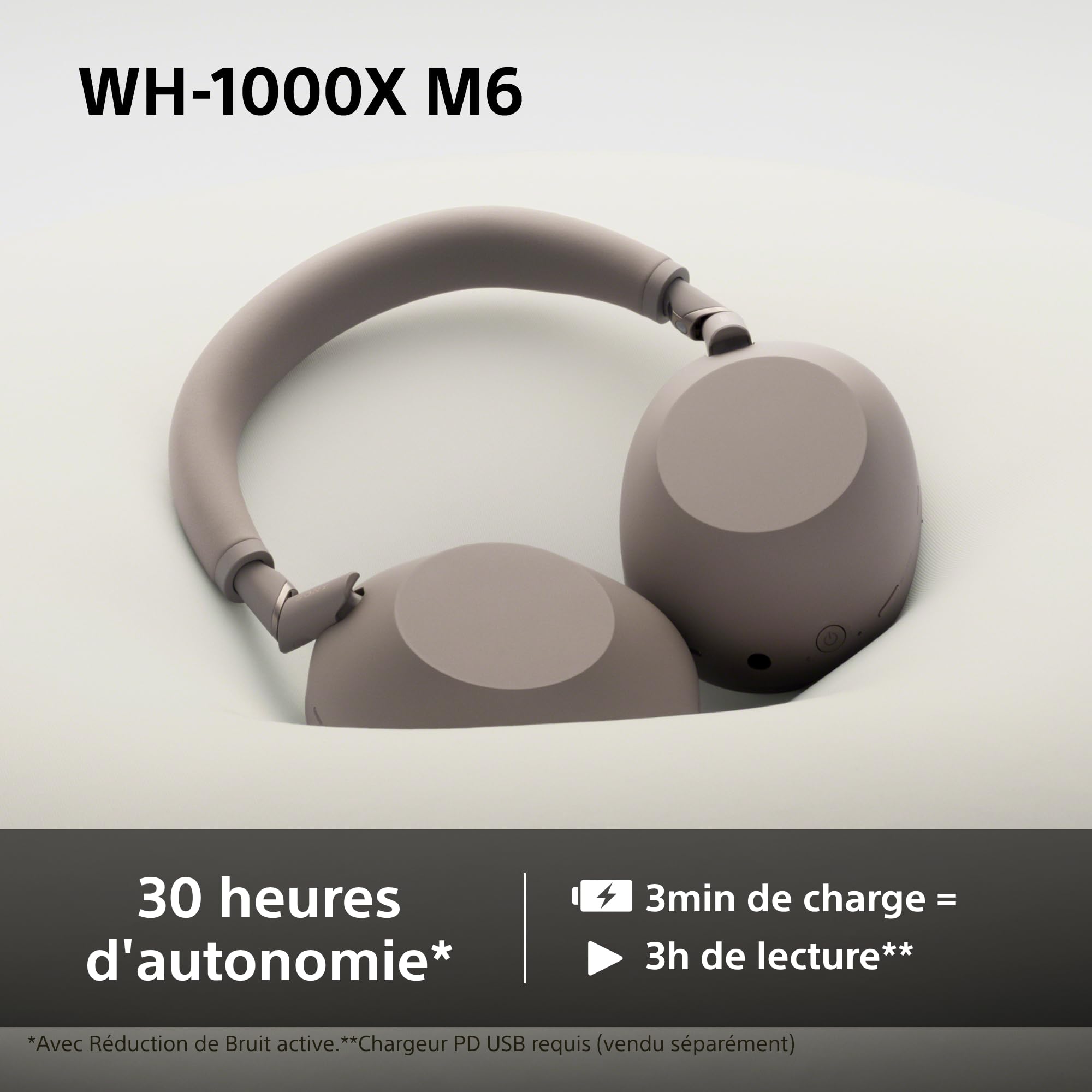 Sony WH-1000XM6 Casque sans-Fil Bluetooth à réduction de Bruit Noir, Son Hi-Res Unique, Confortable, Conception Pliable, Etui résistant, 30h Autonomie, iOS & Android - Grès