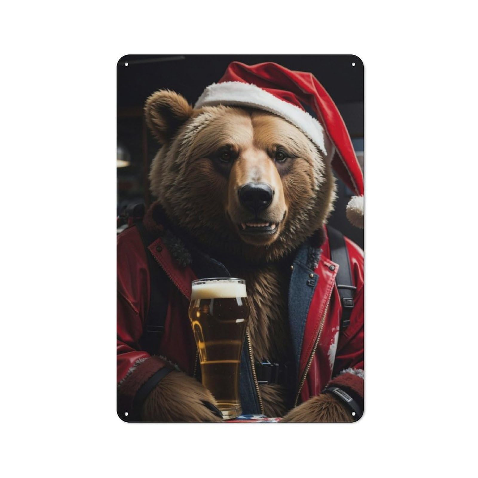 Everyday Drinking Beer Santa Bear Metal Gift Sign 30x20cm, Room Wall Plaque for Home, Shop, Pub Or Studio Wall