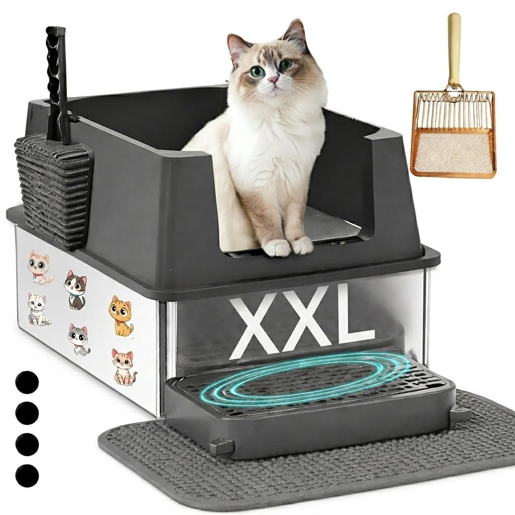 XXL Stainless Steel Cat Litter Box with High Sides