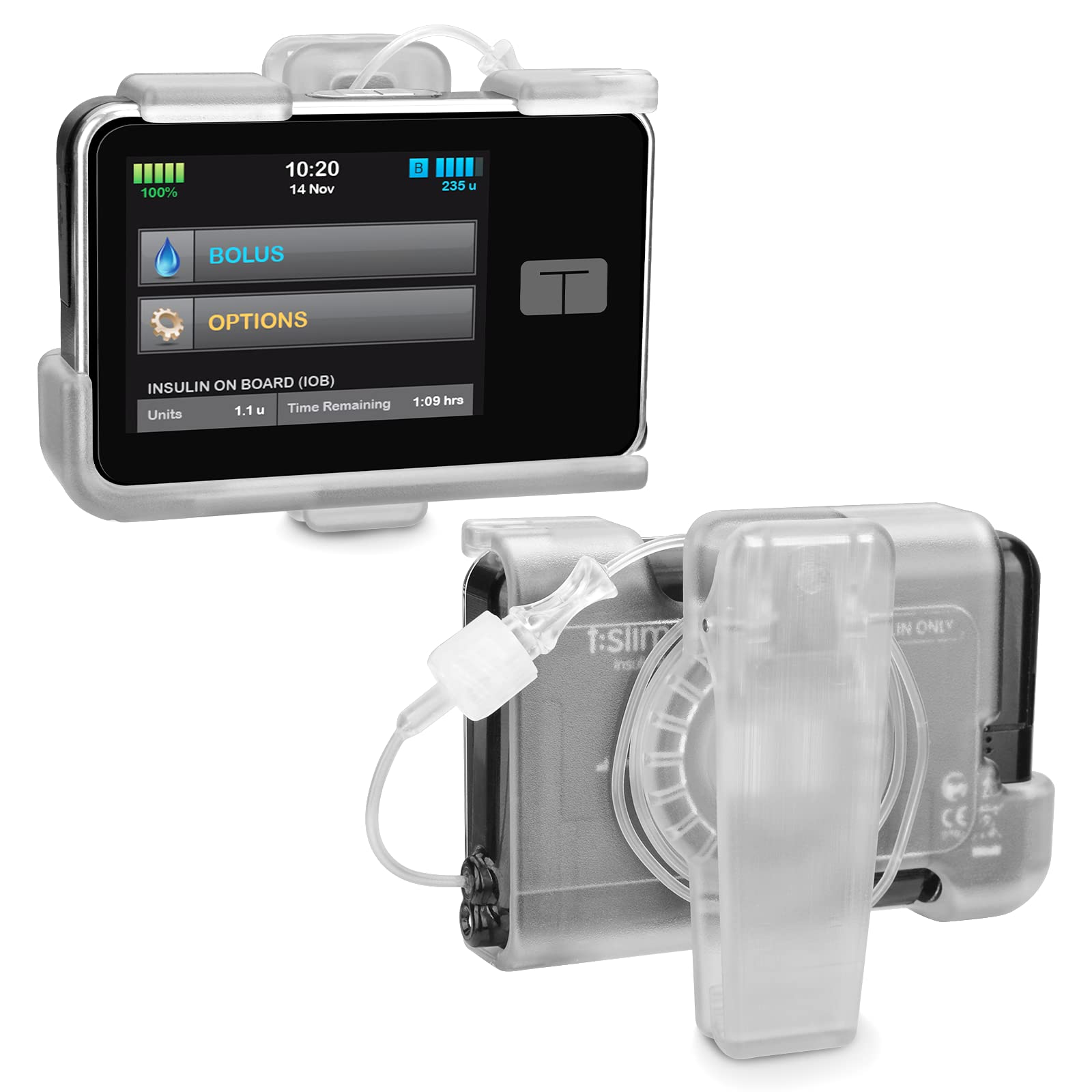 APDTEK Tandem Tslim X2 Pump Case Accessories Smooth Comfortable Flexible Safe Convenient Insulin Pump Holder 360° Rotating t: Holster Sturdy Belt Clip for t:Slim/t:Slim G4 (Clear)