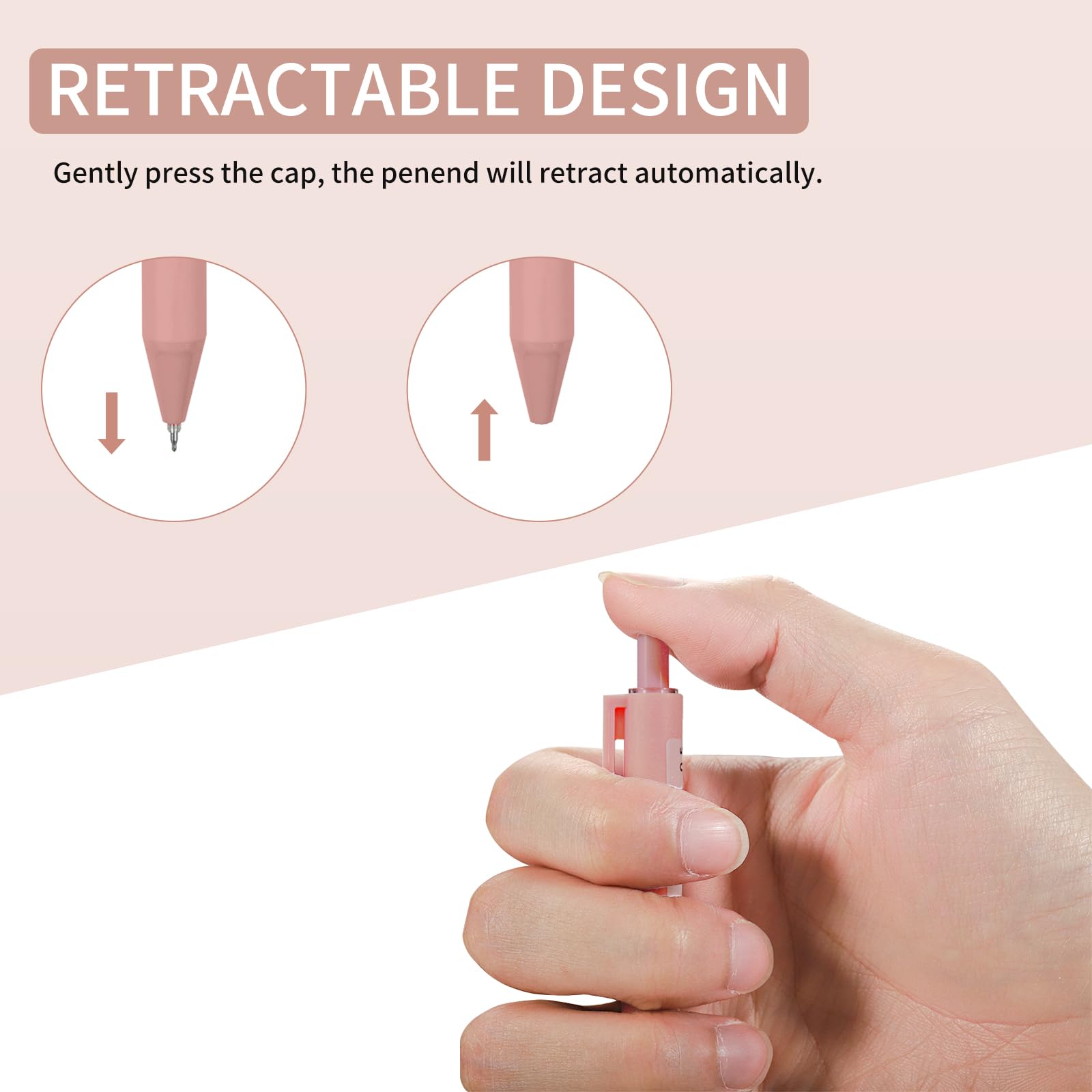 D dDraw 8pcs Retractable Gel Ink Pens, 0.5mm Black Ink Ballpoint Pen, Comfortable To Hold, Beautiful and Generous - Image 3