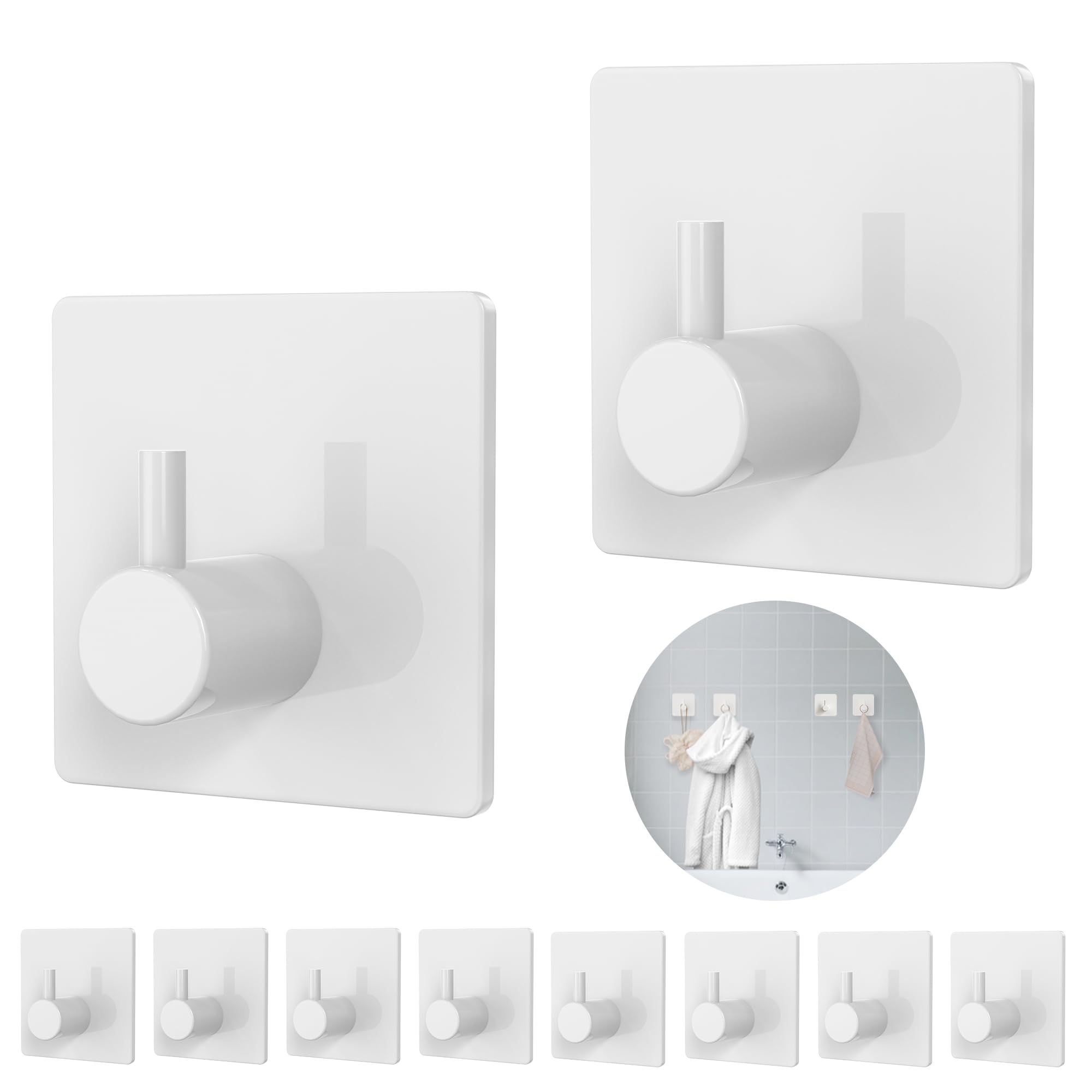 Aikzik Handtuchhalter ohne Bohren, 10er Set, Badezimmer Handtuchhalter aus ABS, hochwertige Klebehaken, langlebige Haken selbstklebend, ideal als funktionale Wandhaken, Weiß