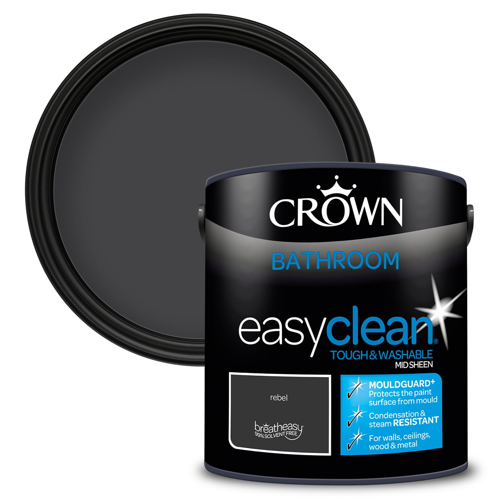 Crown Easyclean Bathroom Paint - Rebel - Anti-Mould, Steam & Condensation Resistant