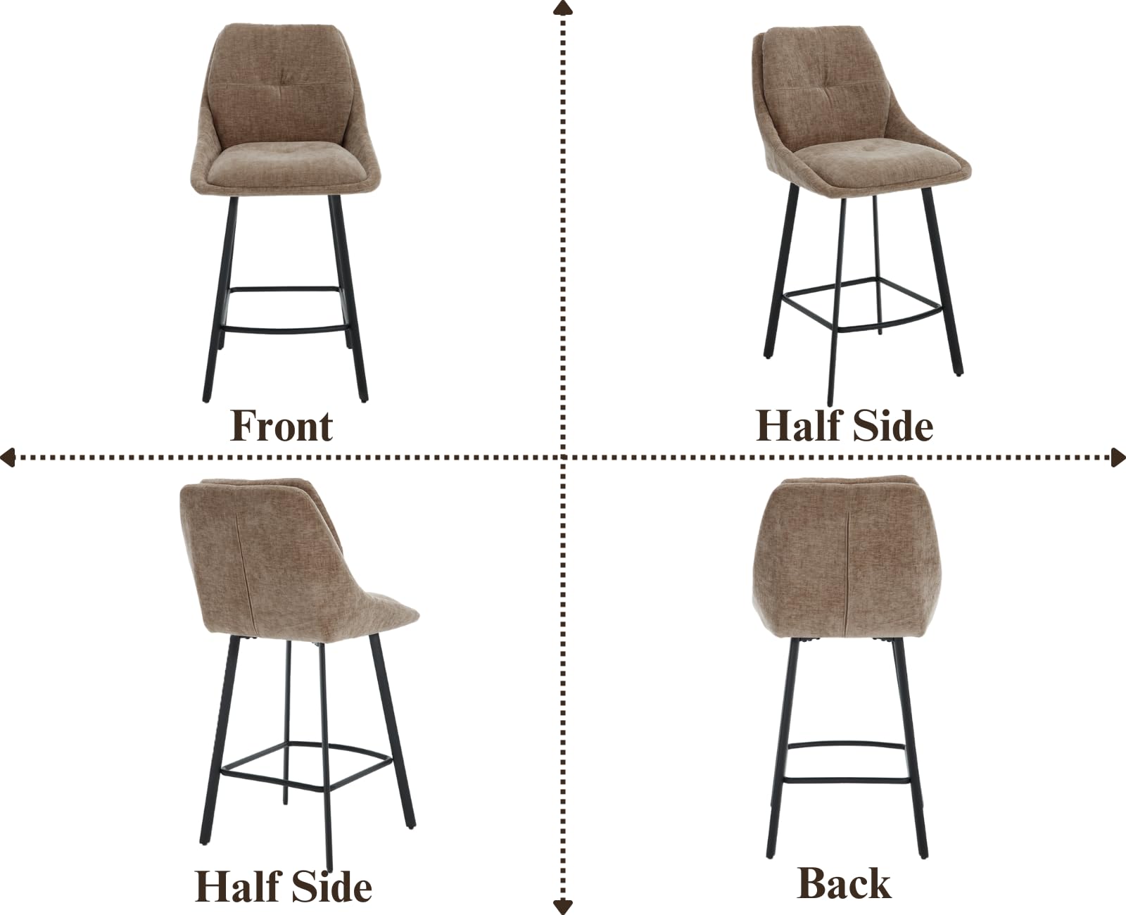 chairus 2 PZ Sgabelli da Bar in Tessuto Sgabelli Cucina Moderni, Cachi | Sgabelli Alti con Schienale Sgabelli Imbottita con Gambe in Metallo Sedie Alte per Bar/Sala da Pranzo/Penisola