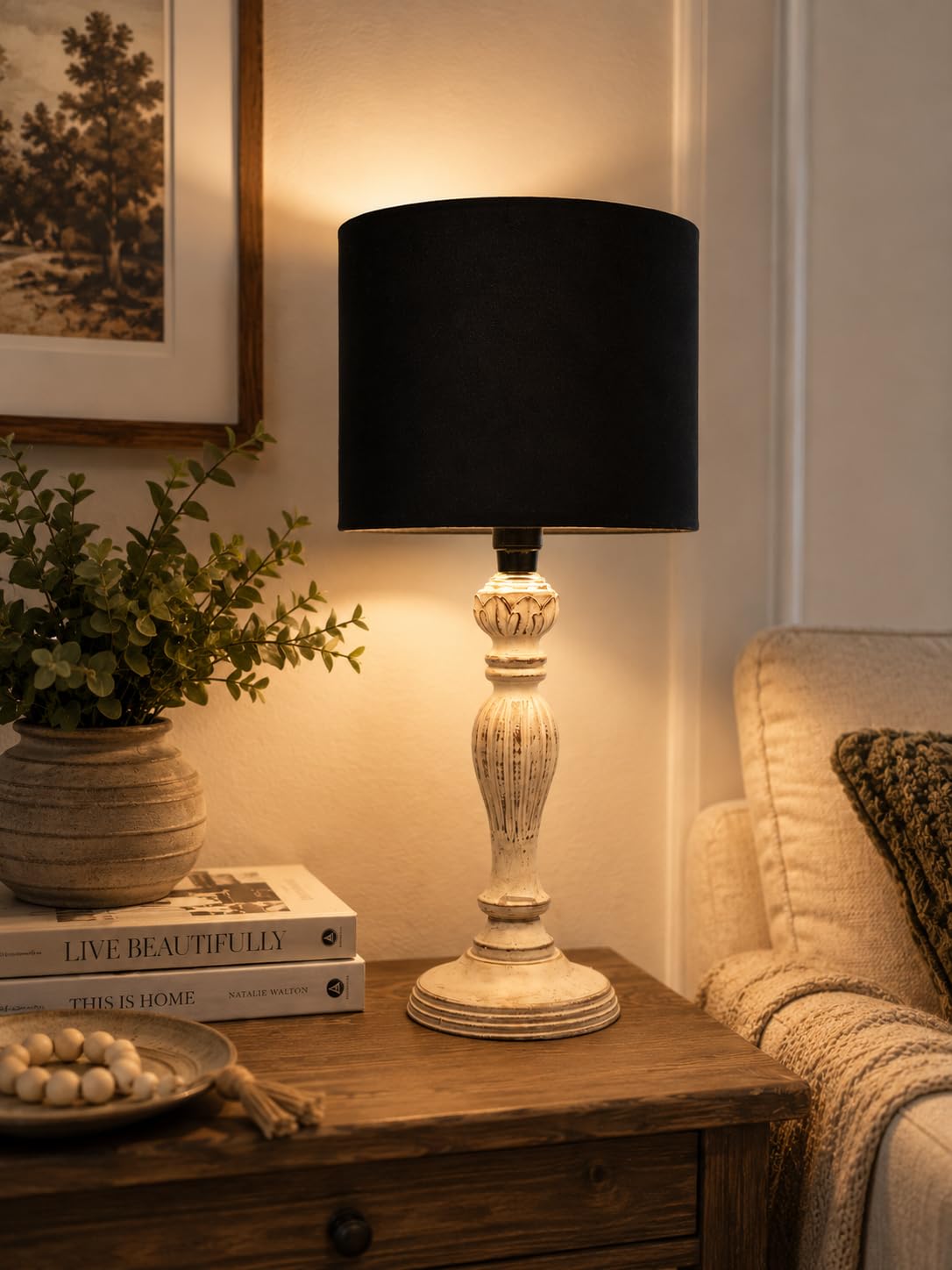 tu casa Mango Wood Table Lamp - Black & Print -1 tu casa Mango Wood Table Lamp - Black & Print -1
