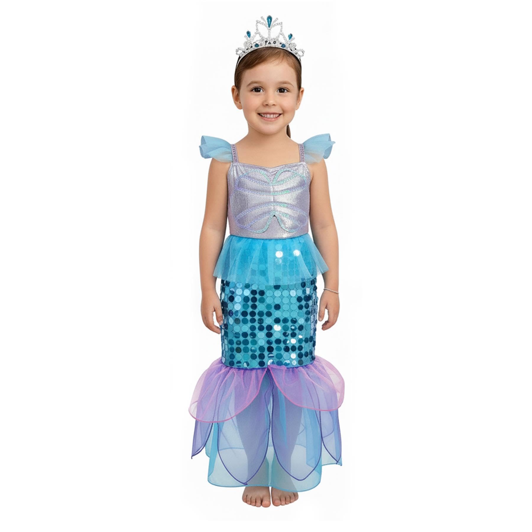 A2Z 4 Kids Meerjungfrau-Halloween-Kostüm für Mädchen, Kleid mit Krone, glitzerndes Pailletten-Design, Kostüm, Halloween, gruselig, Schulpartys, Cosplay, Event, Karneval, Kostüme, Größen 3 bis 14 Jahre