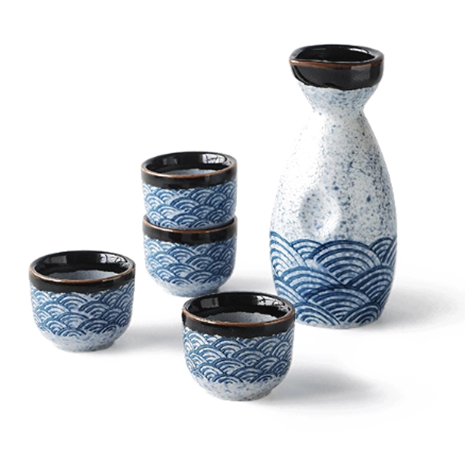Tasse à saké Japonaise Vintage en céramique, Lot de 5 Verres à saké, théière à saké, décoration Chinoise, Tasse à vin Japonaise (Bleue)