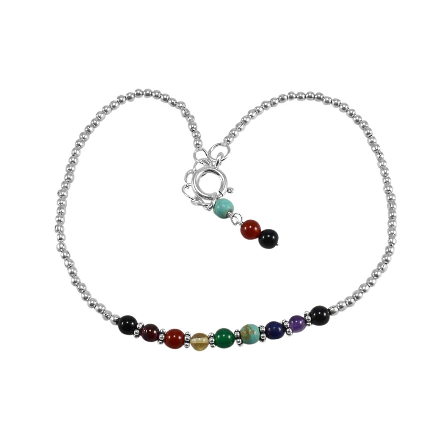 SILVESTO INDIA 925 Sterling Silver Multi Chakra Gemstone Beaded Gemstone Single Anklet For Women & Girls (B08HK3B72R) Amazon Price History, Amazon Price Tracker