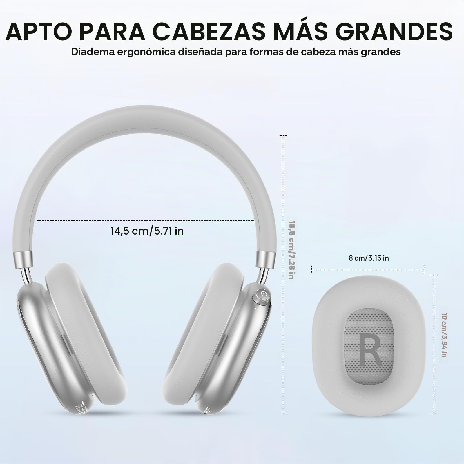 NC95 Auriculares Inalámbricos Bluetooth de Diadema, 120 Horas Reproducción, Cascos Bluetooth con cancelación de Ruido, Personalización vía App,Bluetooth 6.0,Rotación 90° Ajustable (Gris Perla)