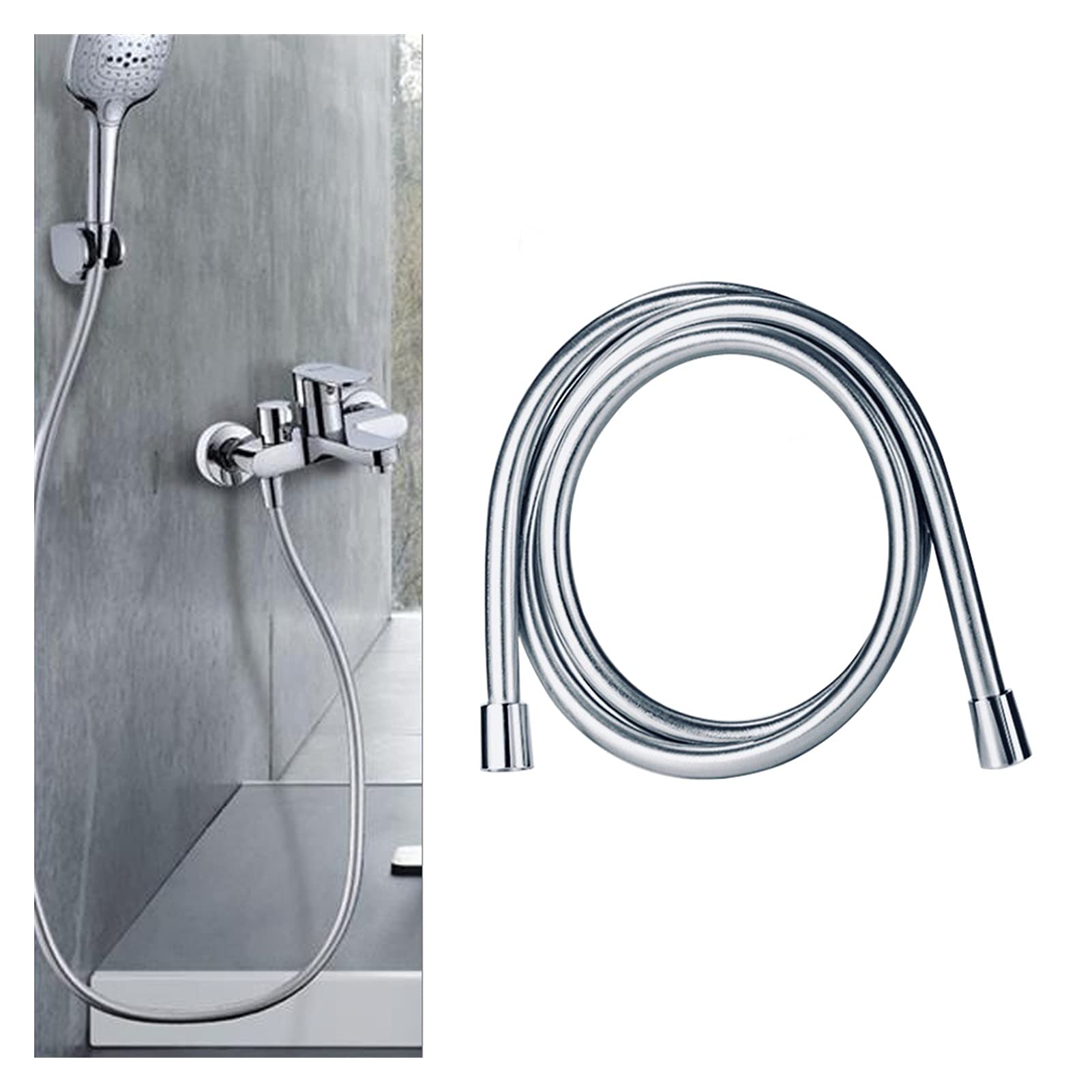 QUNINE Brauseschlauch, PVC-Hochdruck, 1,5 m, 2 m, verwickelungsfrei, glatter PVC-Brauseschlauch für Badewanne, Handbrause, Flexibler Brauseschlauch (2 m) (2 m) (1,5 m)