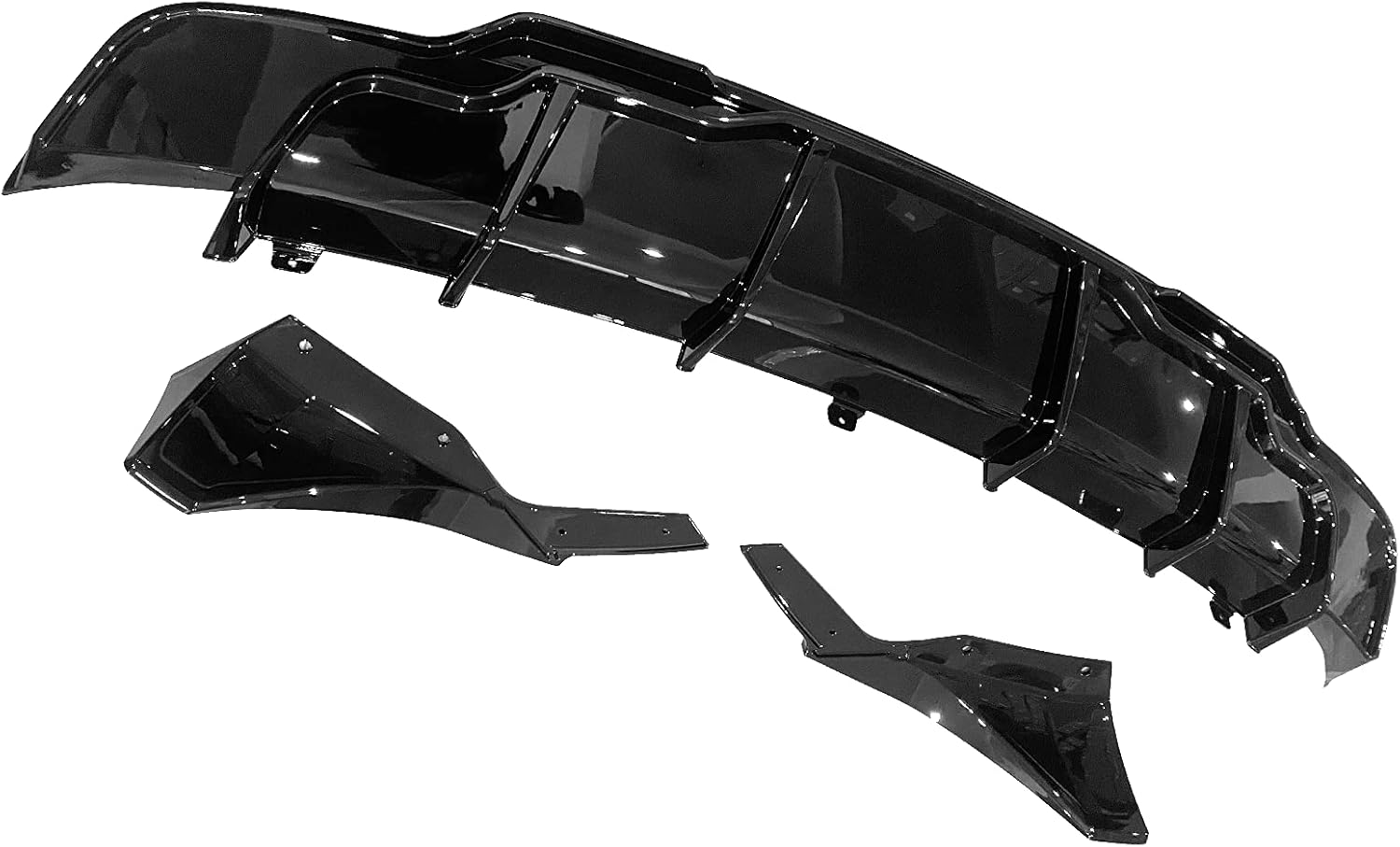 FREEMOTOR802 Rear Diffuser with Side Aprons Fits 2017-2023 Tesla Model 3, IKON Style Gloss Black PP & ABS 3PCS Rear Bumper Molding Diffuser Lip Spoiler & Corner Aprons