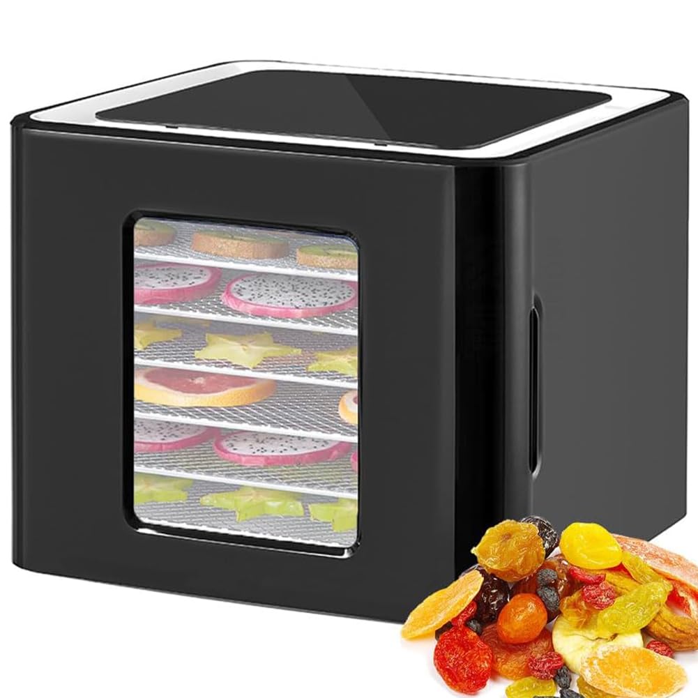 Secadora de alimentos de acero inoxidable - Control táctil LED Secador de frutas con cajones para verduras - Secador de alimentos eficiente para aperitivos saludables (Black)