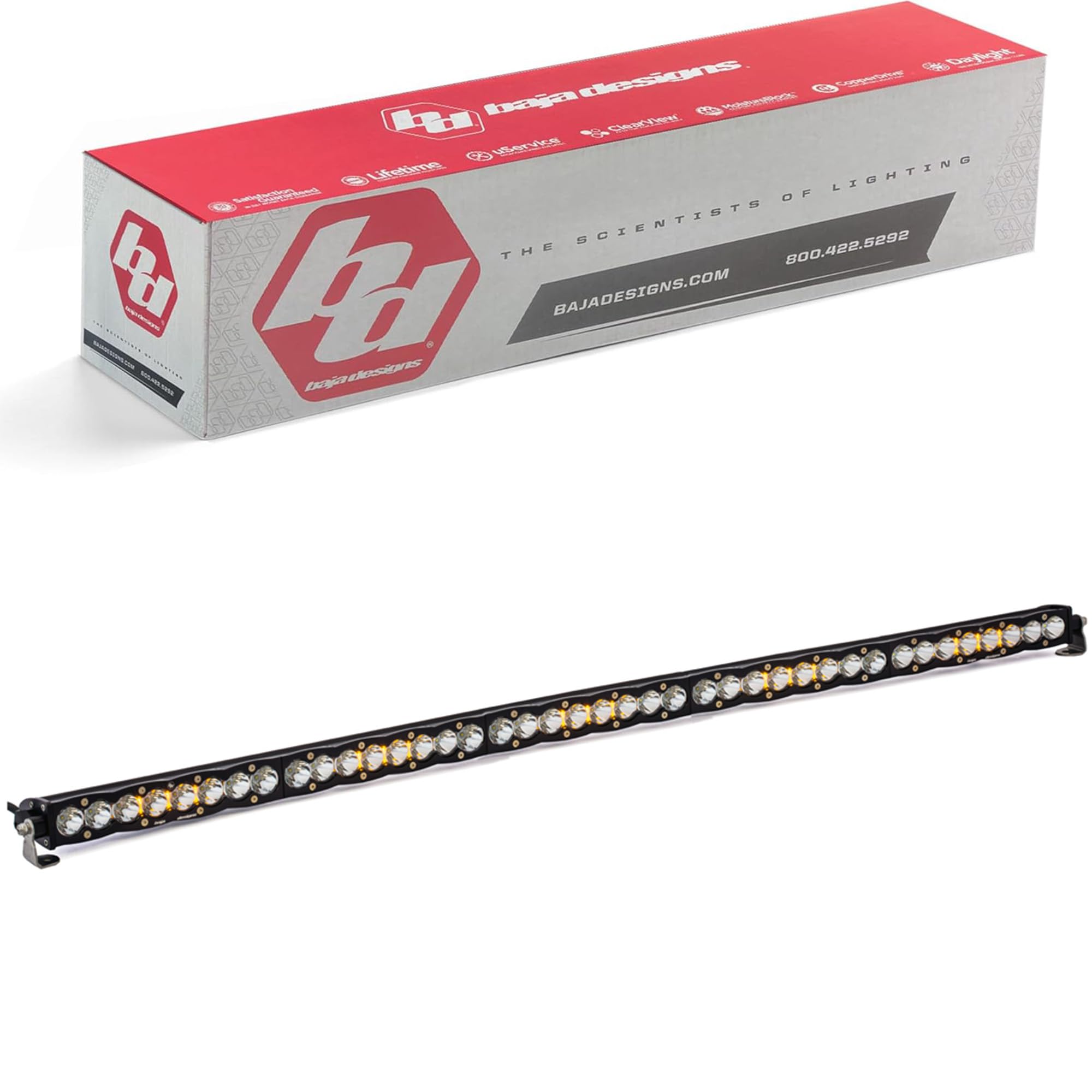 Baja Designs S8 LED 40" Light Bar - Slim Off-Road LED Light Bar for Trucks, Wranglers, 4x4, UTV, ATV - Amber Backlight (Spot Beam; Clear Lens)