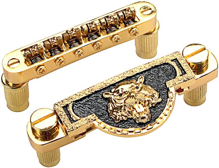 Alnicov Electric Guitar Tailpiece Bridge and roller saddle Tune-O-Matic - Gold Tiger Head