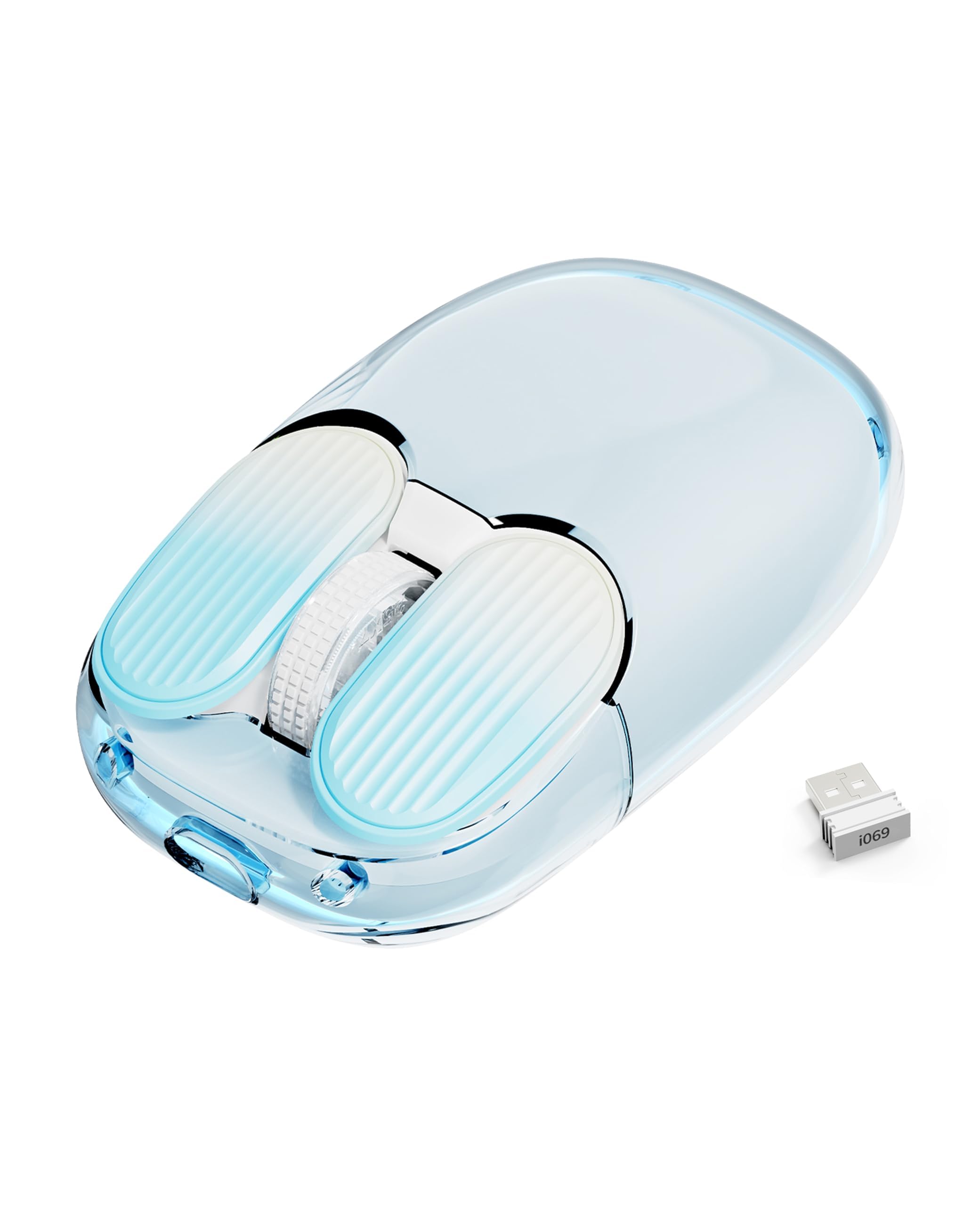 A.JAZZI069 2.4GHz Wireless Gaming Mouse,Portable Fully Transparent Mice,RGB Backlight Rechargeable Silent Mouse,3 Level Adjustable DPI,Cute Design Mice for Laptop/PC/Mac(White)