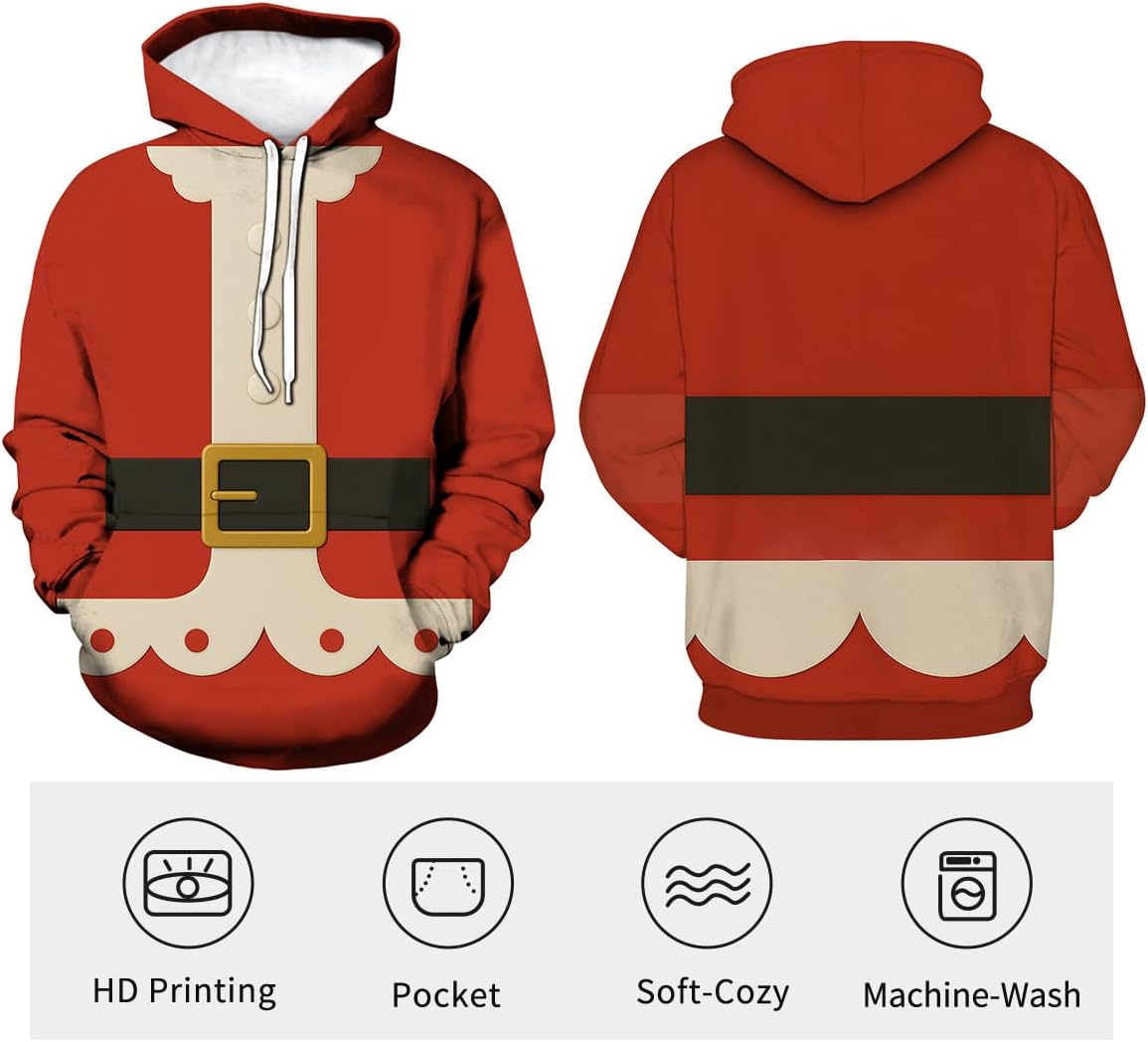 Novelty Long Sleeve Hoodie Funny Fashion Santa Claus Costume Graphic Sweatshirts - Image 4