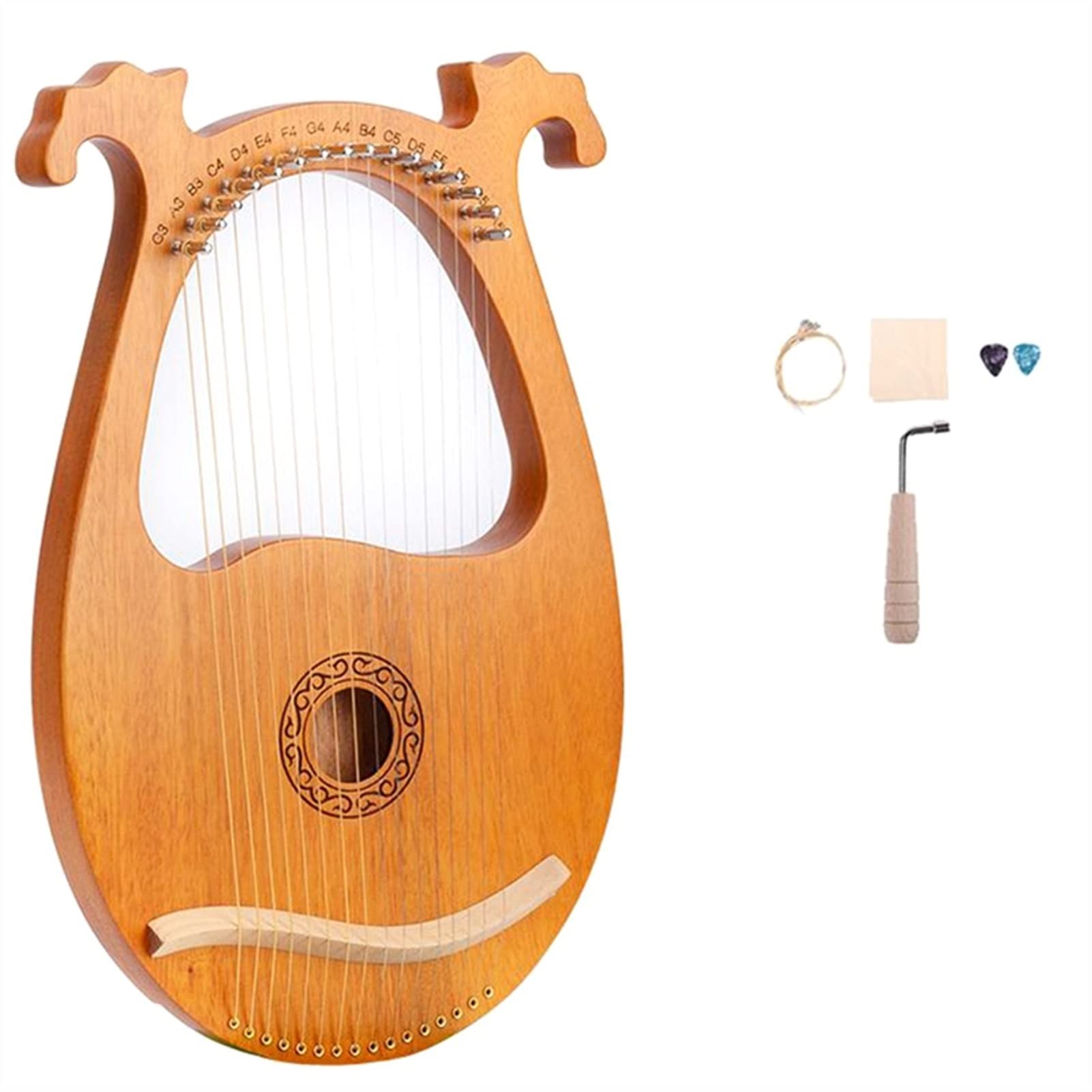FLFL Tragbare Harfe 16 Holzsaite Harfe Massivholz Mahagoni Lyre Harfe Mit Tuning-Schraubenschlüssel Für Musikliebhaber Anfänger