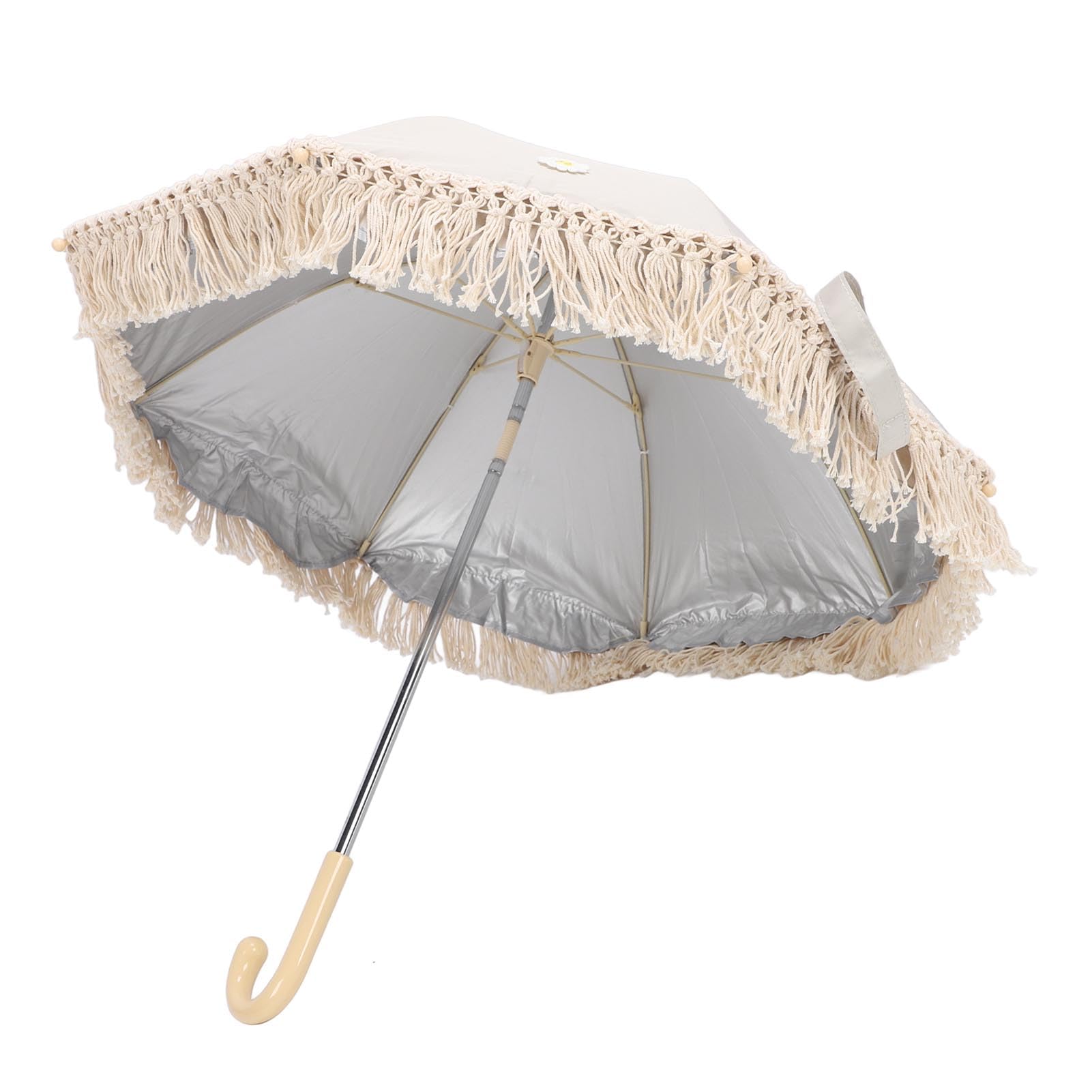 Parasol de Poussette pour bébé, Accessoire de Poussette Facile et Polyvalent pour les Amis avec des Nourrissons, Parapluie de Soleil en Tissu Oxford avec des Glands (Beige avec