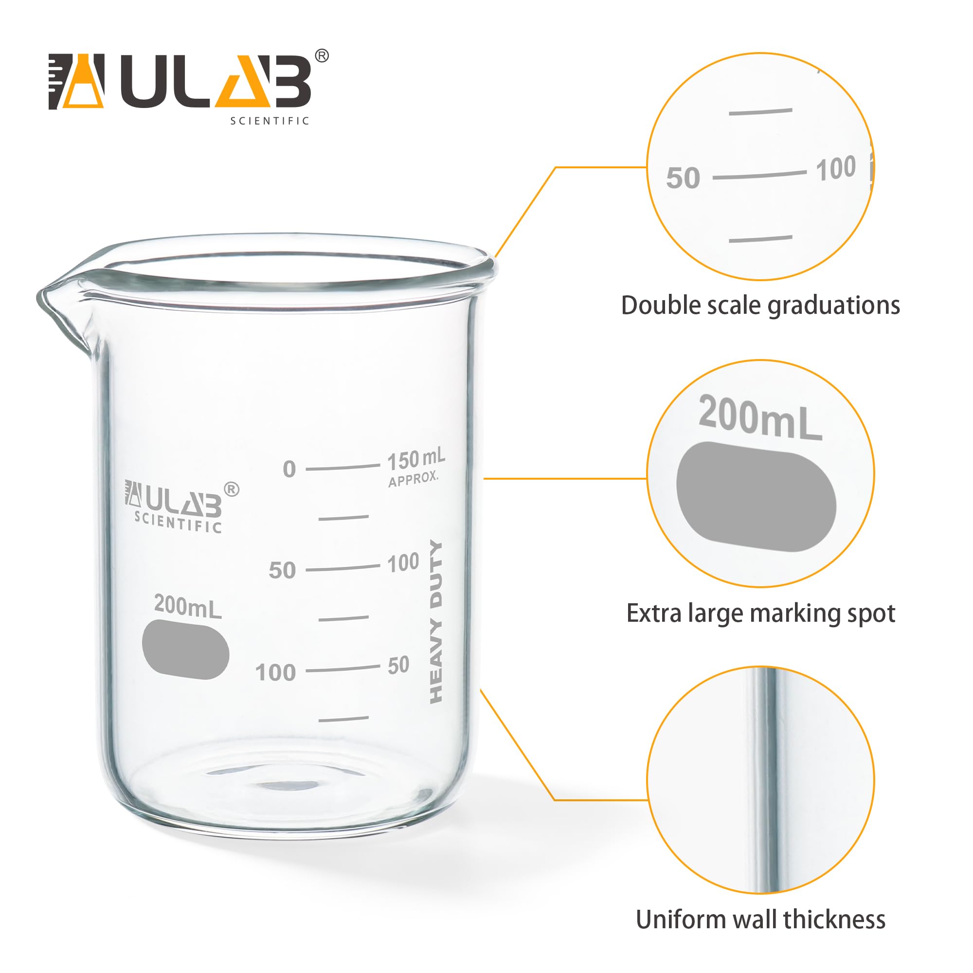 ULAB UBG1022 - Set di bicchieri in vetro borosilicato 3,3 a forma bassa, con graduazione stampata, confezione da 6
