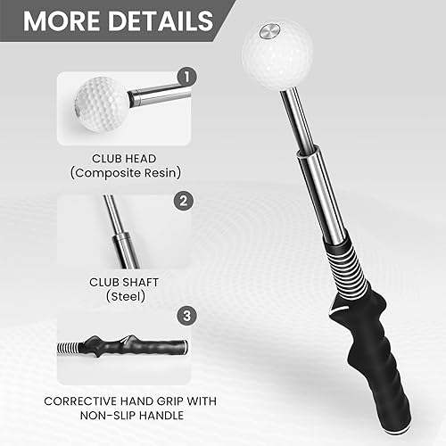 Miniatura 2 de FINGER TEN Golf Swing Trainer Aid Grip Trainer Training Equipment Lightweight Stretchable Practice Rod Portable Speed Ergonomic Grip for Right