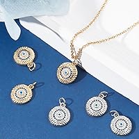Vista 25 de Beebeecraft 5Pcs/Box Evil Eye Charms 18K Gold Plated Brass Flat Round with Blue Cubic Zirconia Turkish Evil Eye Pendants Jewelry Making Findings for