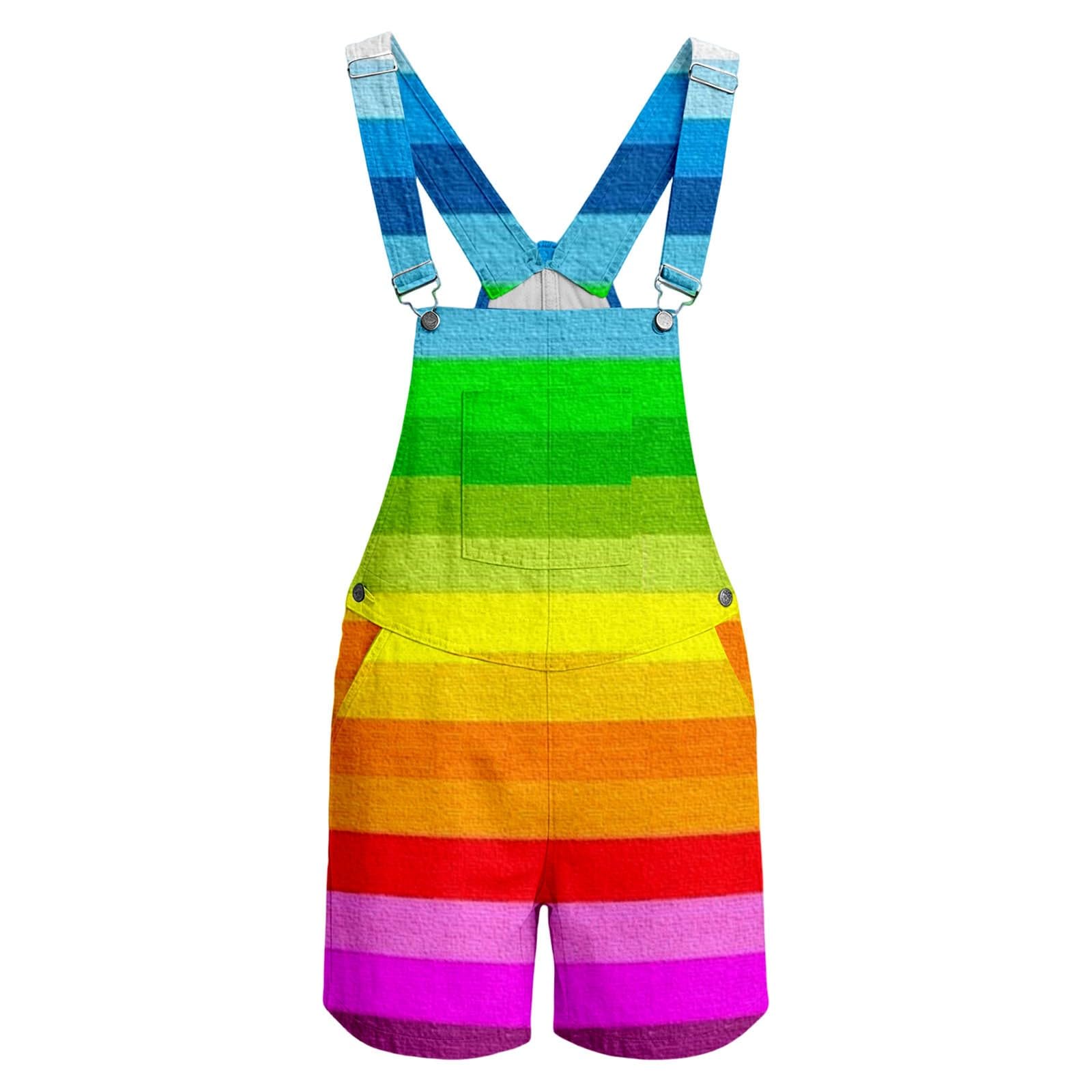 Hawaii Männer Hose Pride Outfit Herren Latzhose Herren Kurz Rainbow Print LGBTQ Arbeitslatzhose Bunt Grafik Party Streetwear Funky Kurze Jumpsuit Arbeitshose Vintage Latzhose Overalls