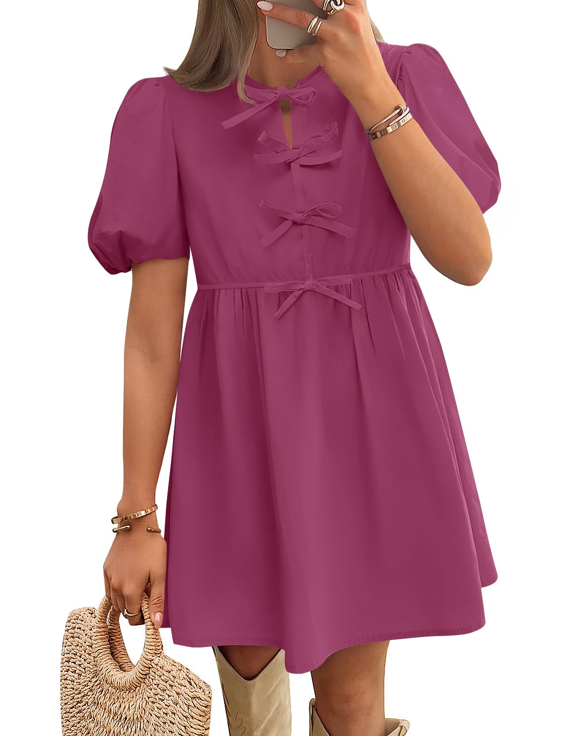 ZESICA Tie Front Mini Dress