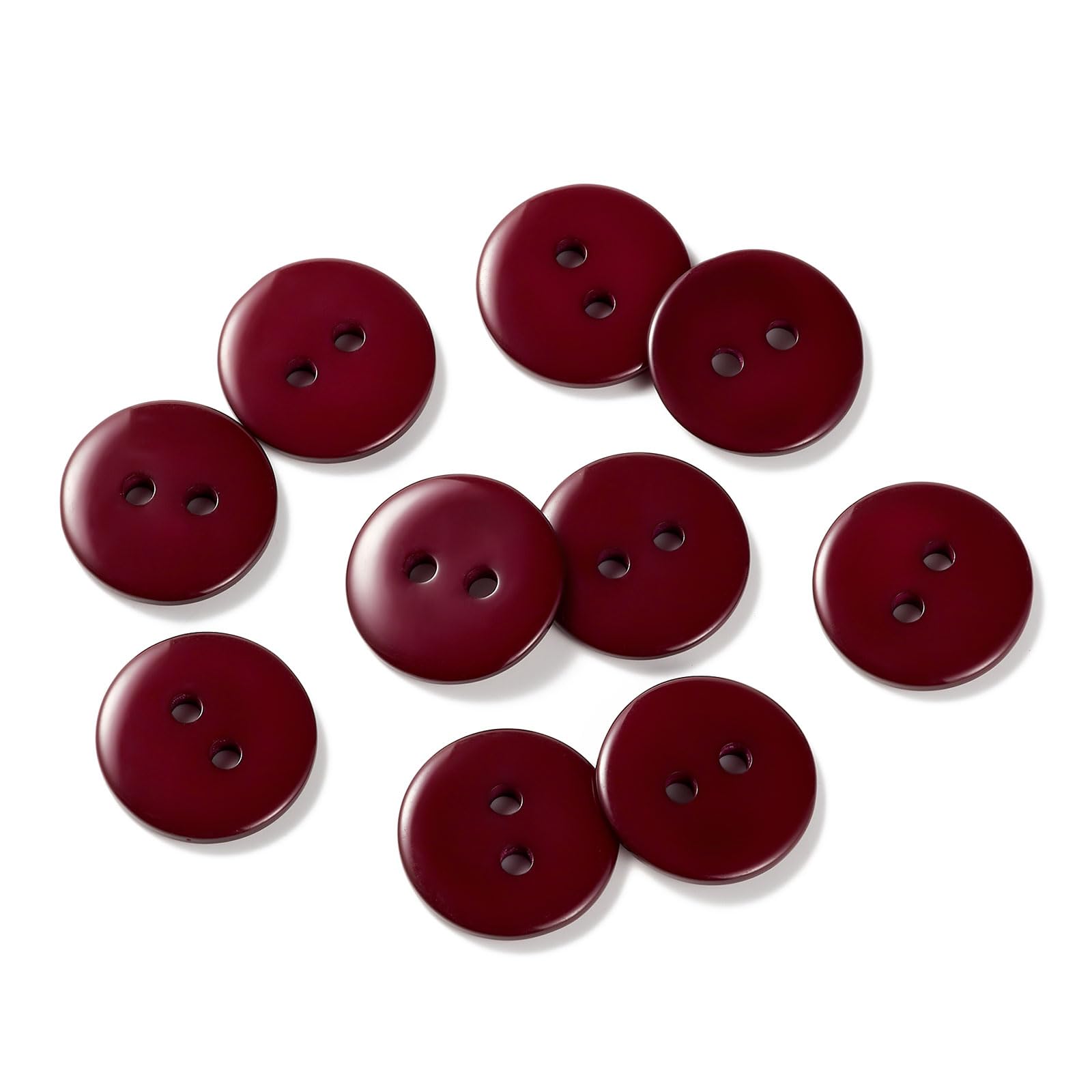 ZOUIQSS 10pcs 15mm Resin Sewing Button,2 Holes Round Craft Decorative Buttons for Coat,Clothes Holiday Decoration DIY Accessories(Dark red 5/8inch)